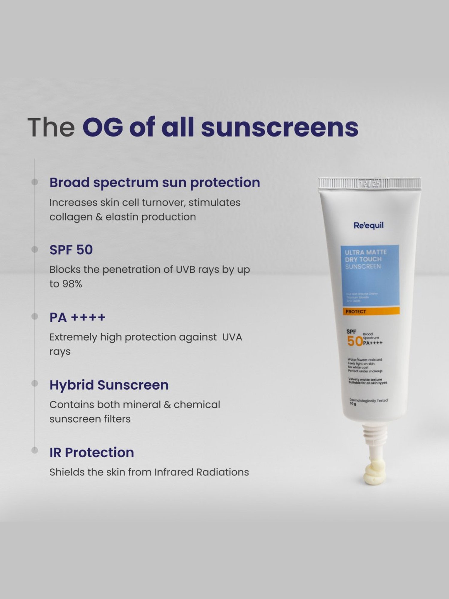 Re'equil Ultra Matte Dry Touch Sunscreen Gel SPF 50 PA++++ - 50 gm