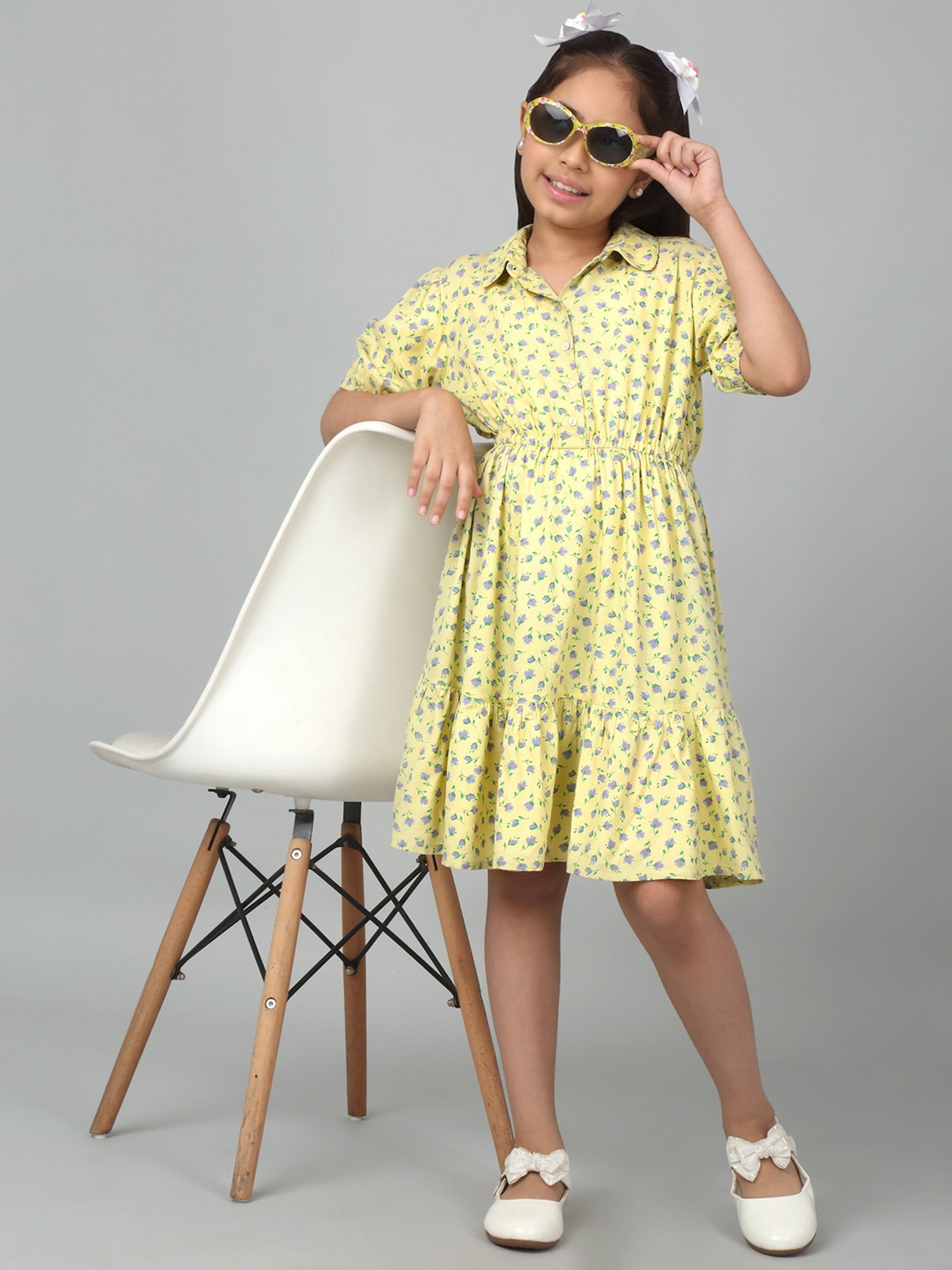 Cantabil Kids Yellow Floral Print Dress