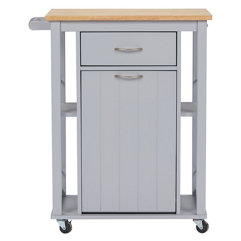 Yonkers Contemporary Kitchen Cart With Wood Top - Light Gray - Baxton Studio