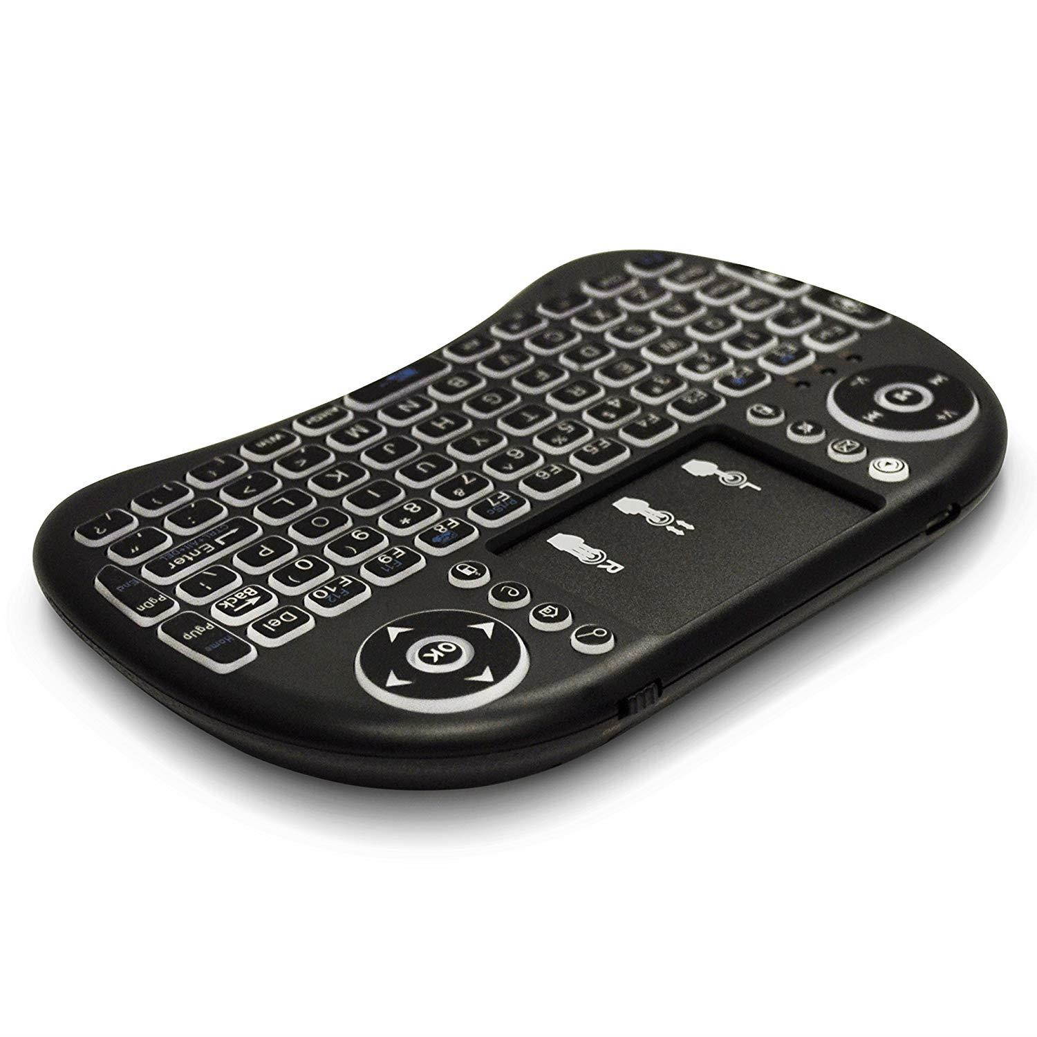 Universal i9 2.4Ghz USB Wireless Keyboard Mouse for Linux Chrome Mac Windows 10 Computer or Android TV Box - Rechargeable Battery - Backlit, Green