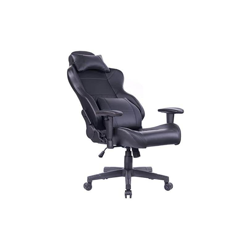Gaming Chair Racing Office Chair - Adjustable Lumbar Cushion, Retractable Footrest and Arms High Back Ergonomic Leather Computer Desk Chair