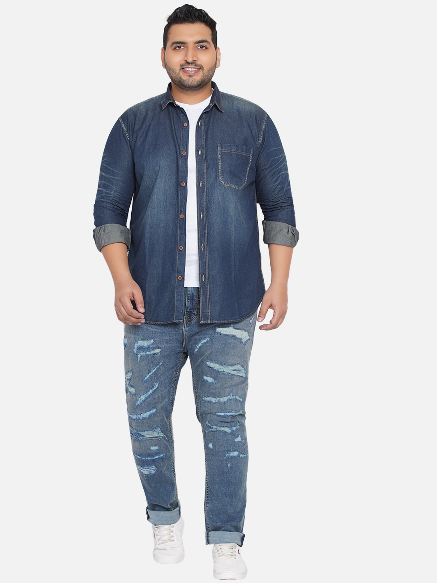 John Pride Blue Cotton Plus Size Distressed Jeans