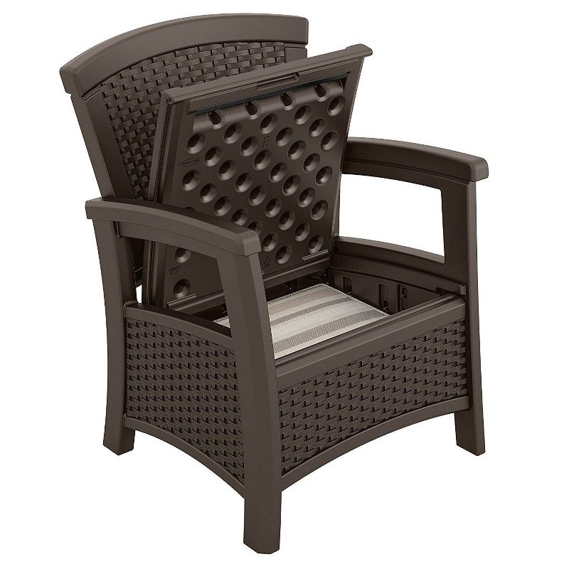 Suncast Elements Resin Wicker Design Club Chair with Storage, Java (2 Pack)