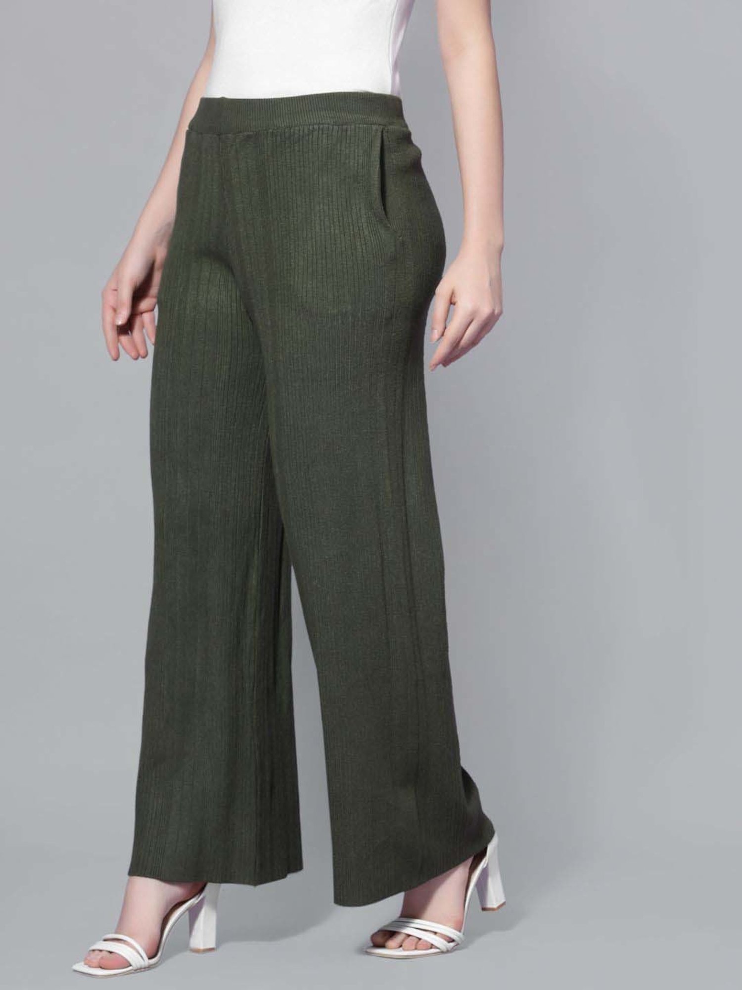 Mafadeny Green Self Pattern Palazzos