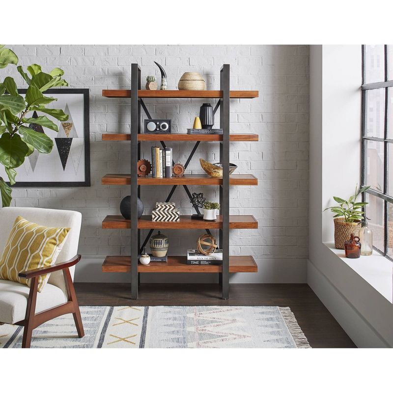 72" Grafton Industrial Wood Bookcase Brown - Martin Furniture