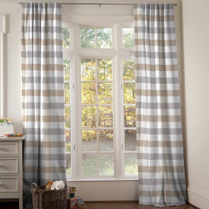 Kimberly Grant Woven Buffalo Check Drape Panel and Liner - Gray and Taupe 84"