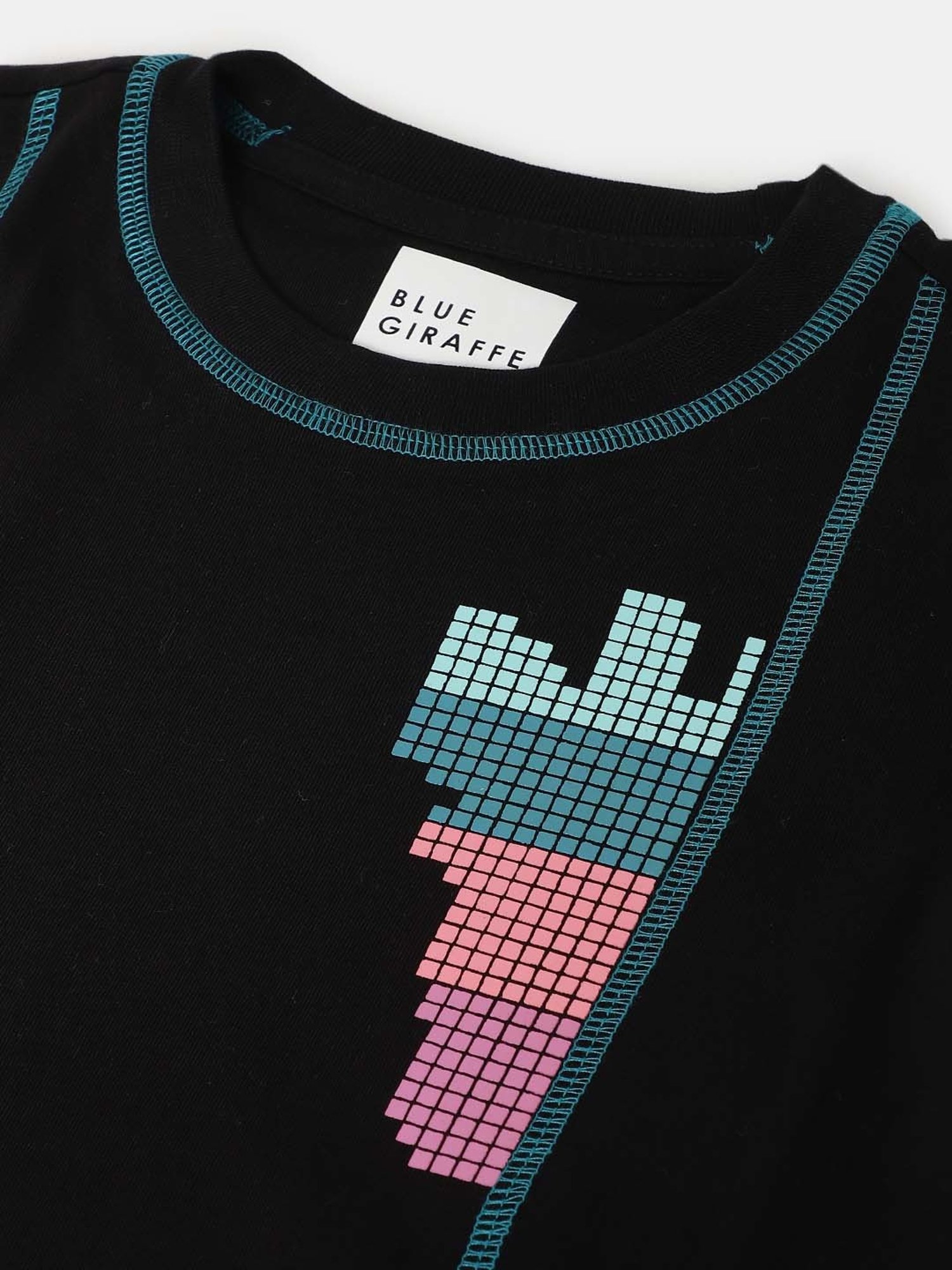 Blue Giraffe Kids Black Cotton Printed T-Shirt