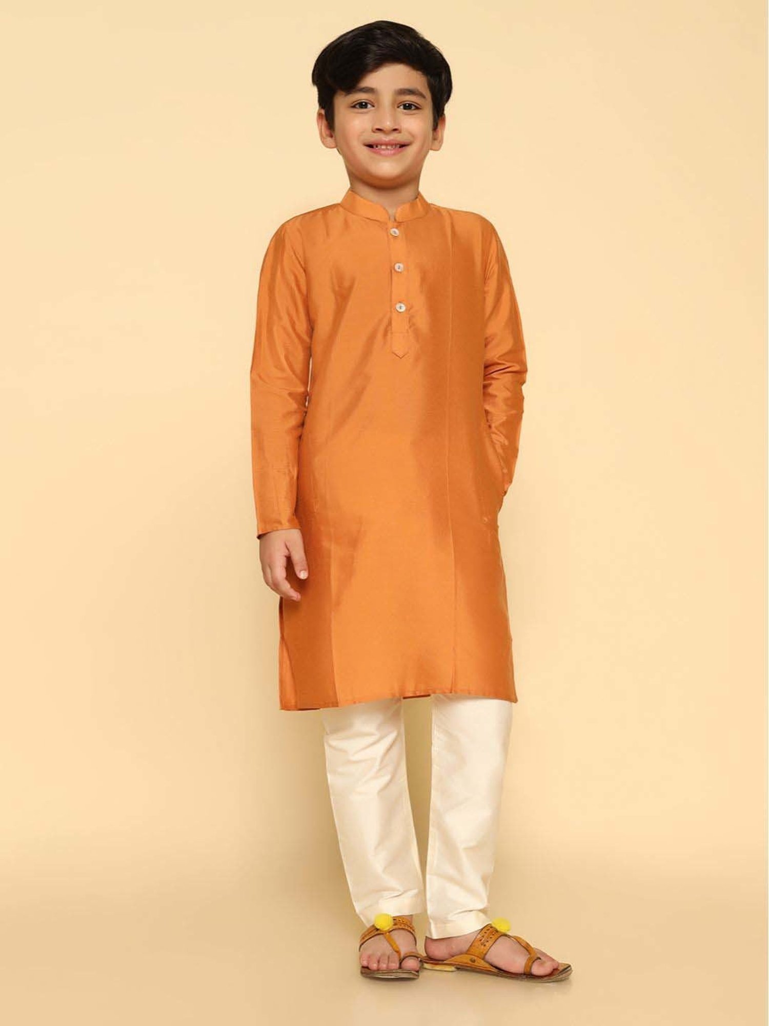 KISAH Kids Yellow & White Regular Fit Full Sleeves Kurta Set