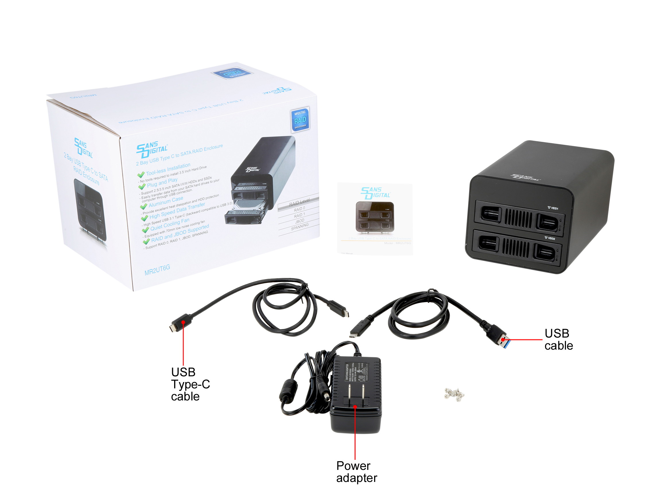 SANS DIGITAL MobileRAID MR2UT6G USB 3.1 Type-C, Fully Loaded 2-bay External RAID Solution