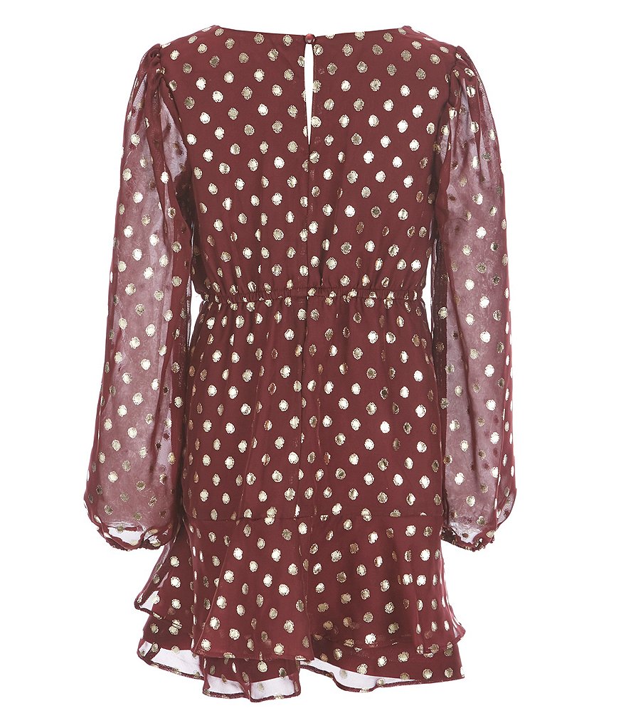 Poppies And Roses Big Girls 7-16 Long Sleeve Dotted Tiered A-Line Dress