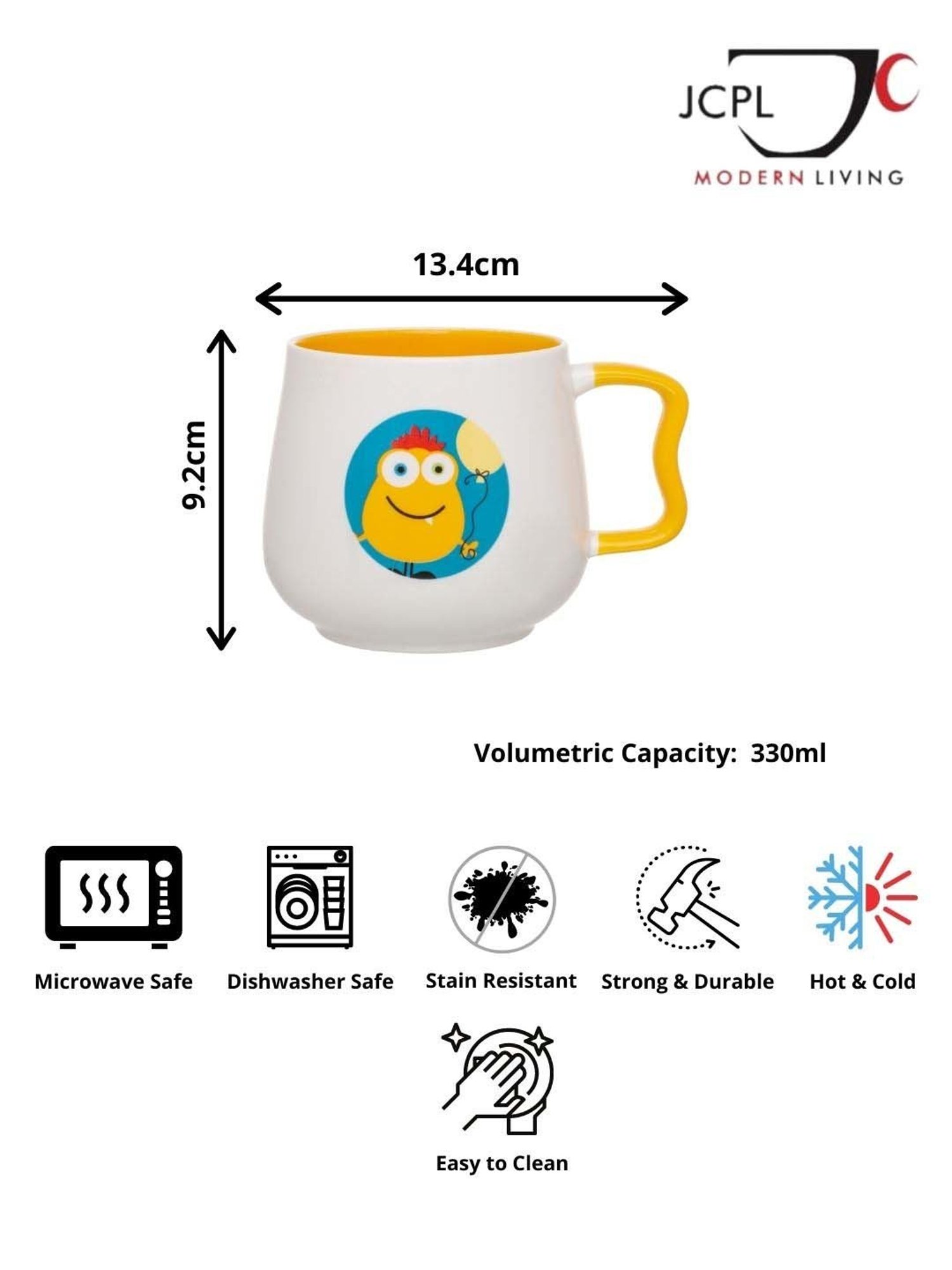 JCPL White & Yellow Ceramic 10.3 cm Milk Mug (0.33 L) - Set of 2