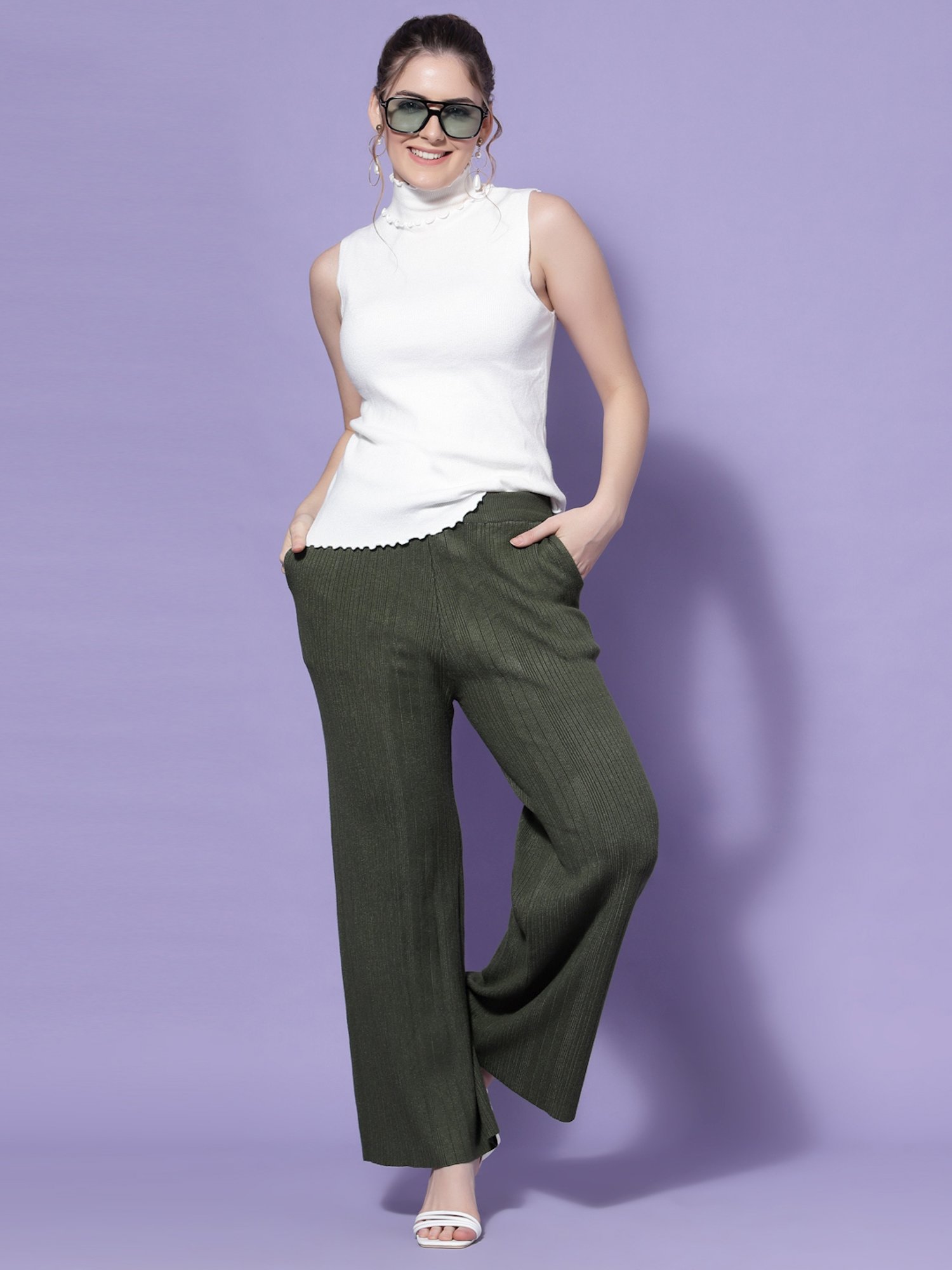 Mafadeny Green Self Pattern Palazzos