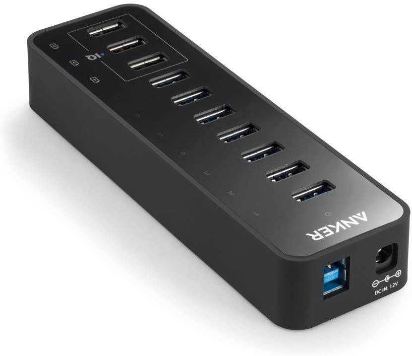 USB HUB, 10 Port 60W Data Hub with 7 USB 3.0 Ports and 3 PowerIQ Charging Ports for MacBook, Mac Pro/Mini, iMac, XPS, Surface Pro, iPhone 7, 6s Plus, iPad Air 2, Galaxy Series, Mobile HDD, and More