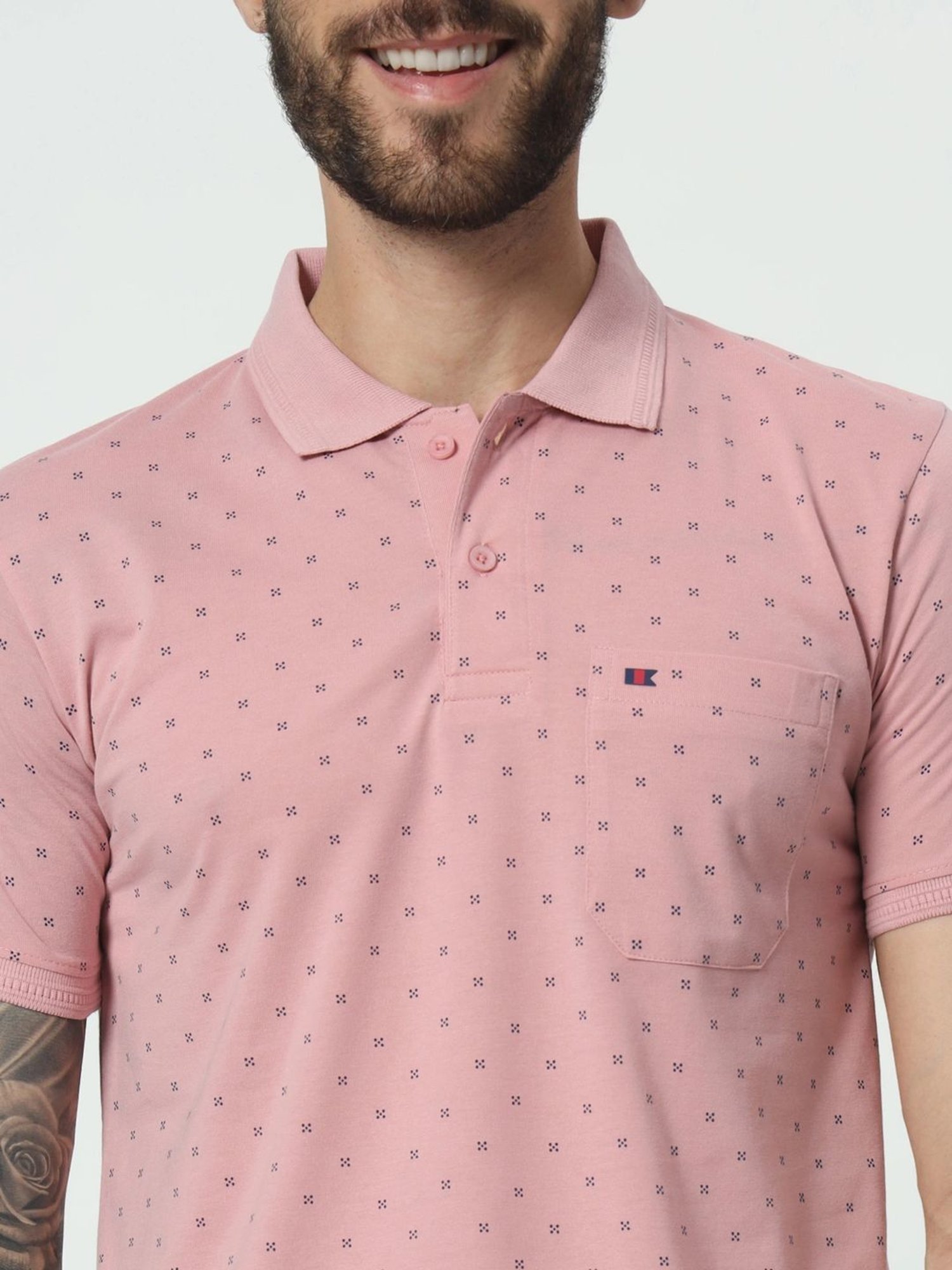 Tab91 Pink Regular Fit Printed Polo T-Shirts