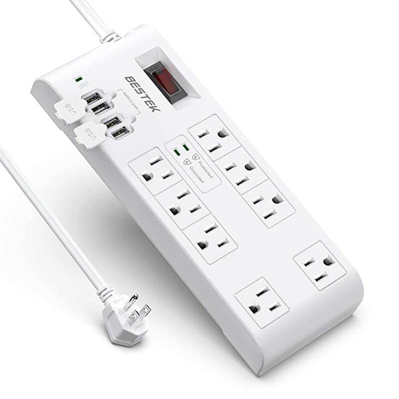 4000 Joules Surge Protector with USB Power Strips with 8 AC Outlets 15A 125V DC 5V 42A 4 Smart USB Charging Ports Long 6 Feet Heavy Duty Extension Cords FCC ETL Listed White