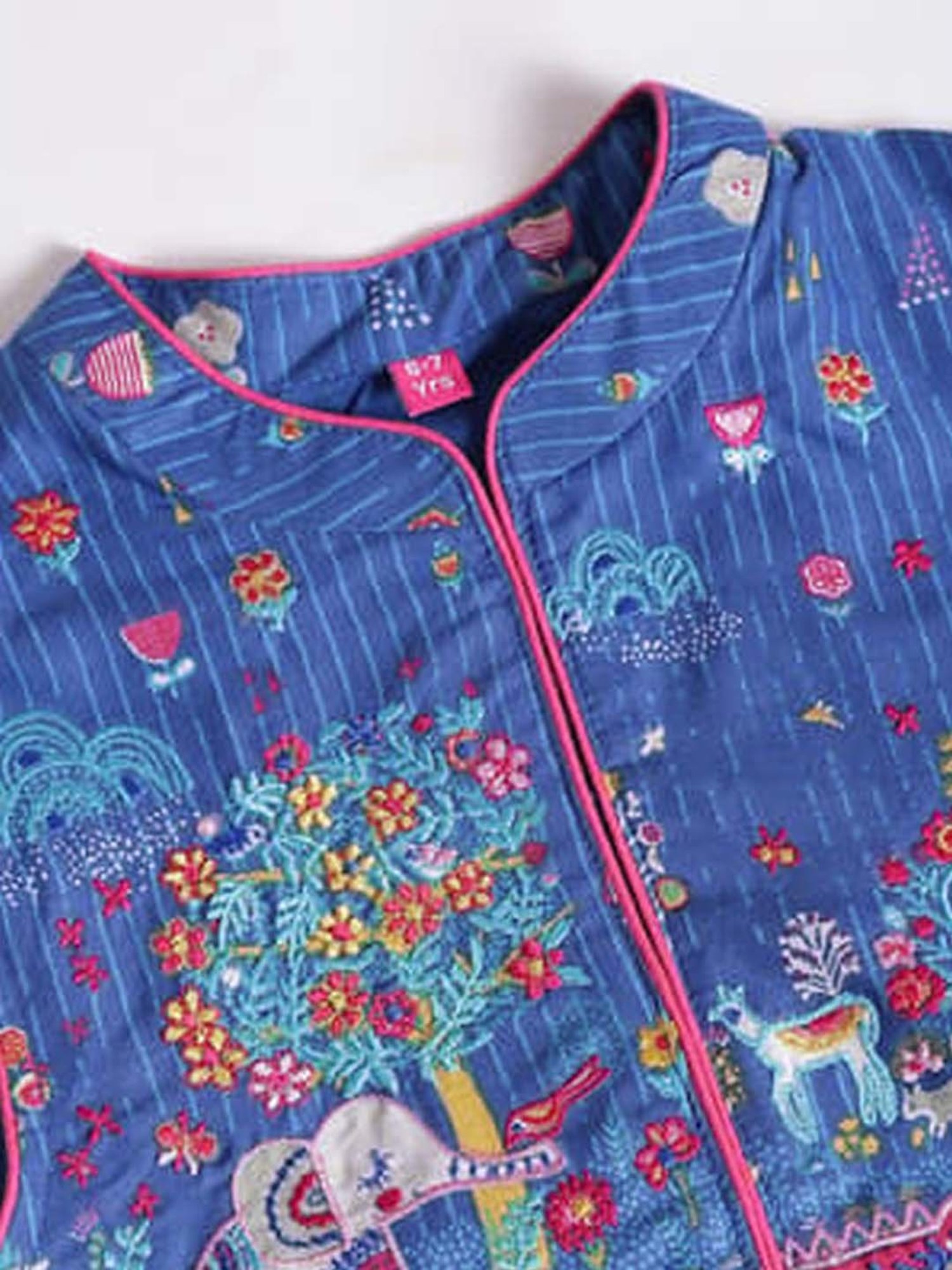 Biba Kids Pink & Blue Regular Fit Kurta Set