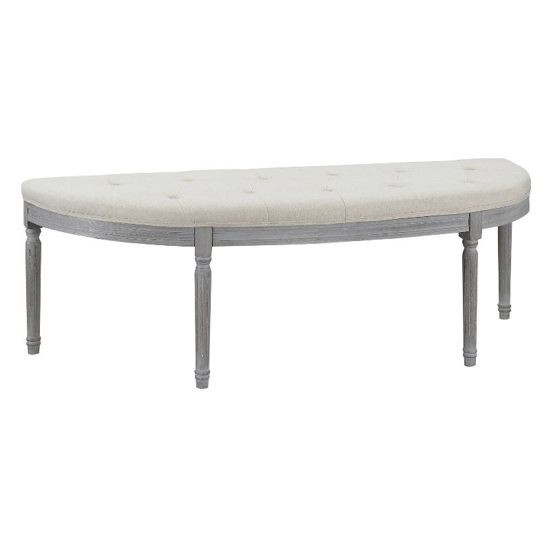 55" Coastal Button Tufted Bench with Weathered Legs Light Beige - AC Pacific