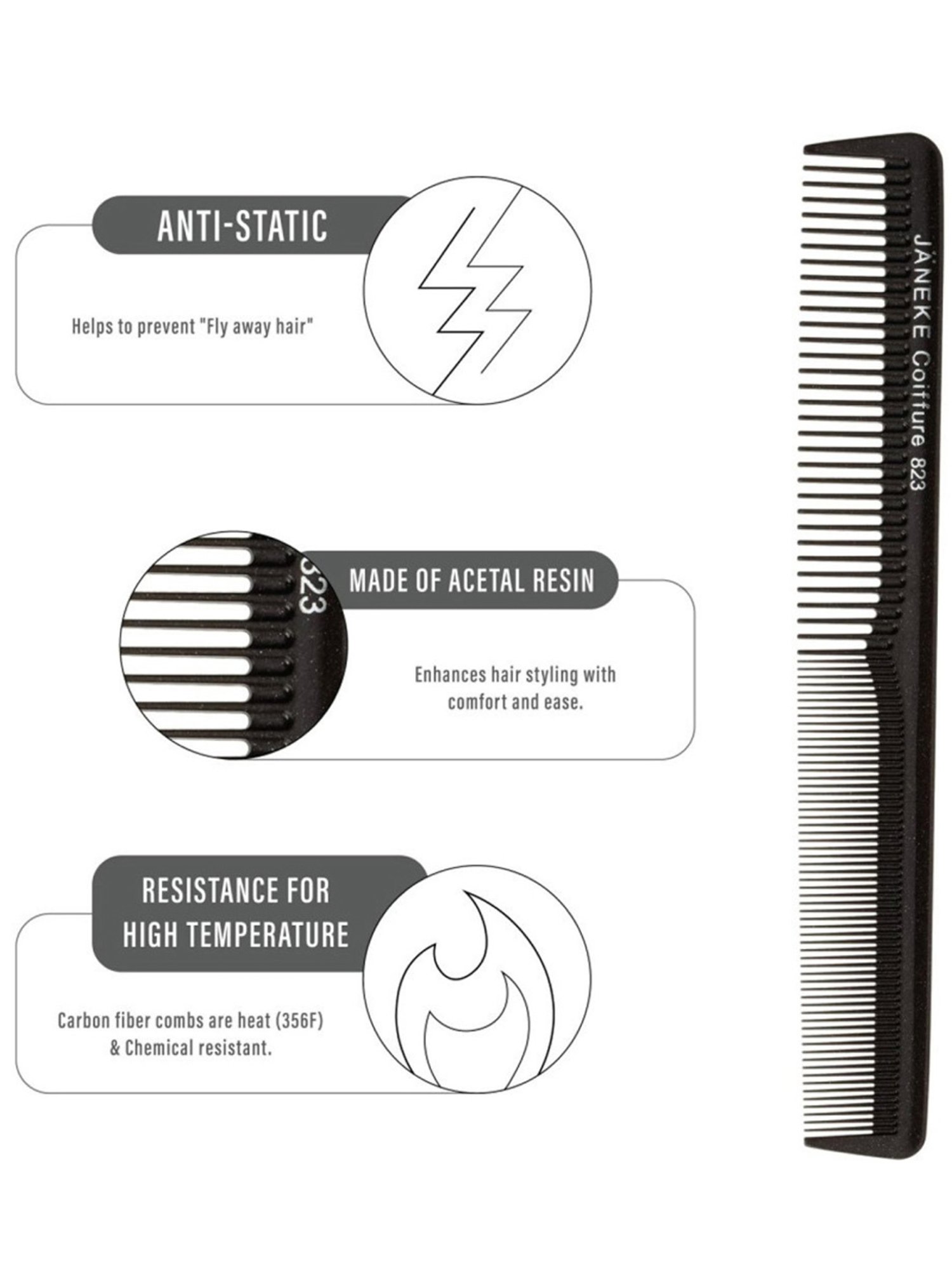 Janeke 1830 Professional Titanium Small Thin Comb - 17 cm