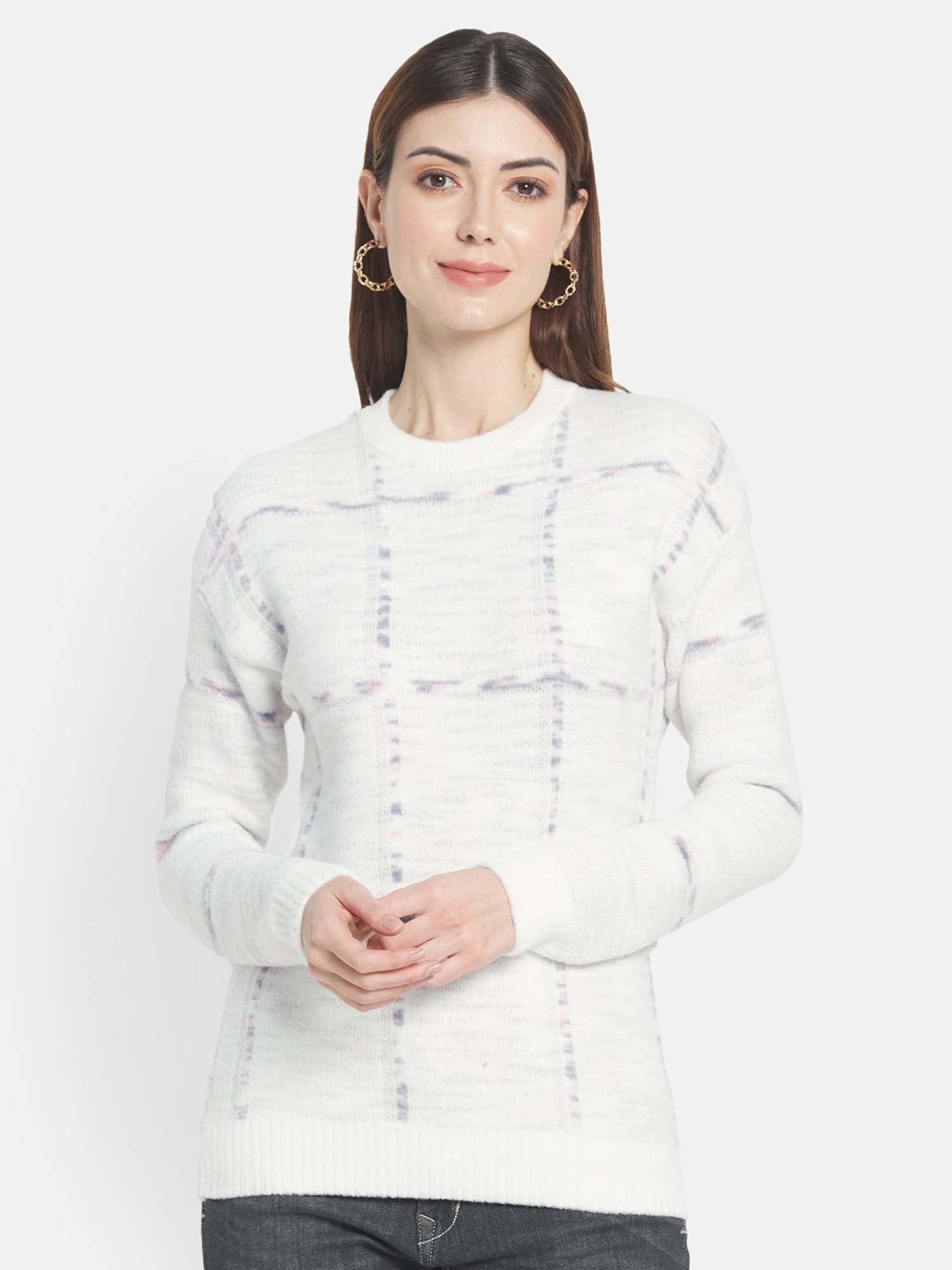 METTLE White Chequered Pullover