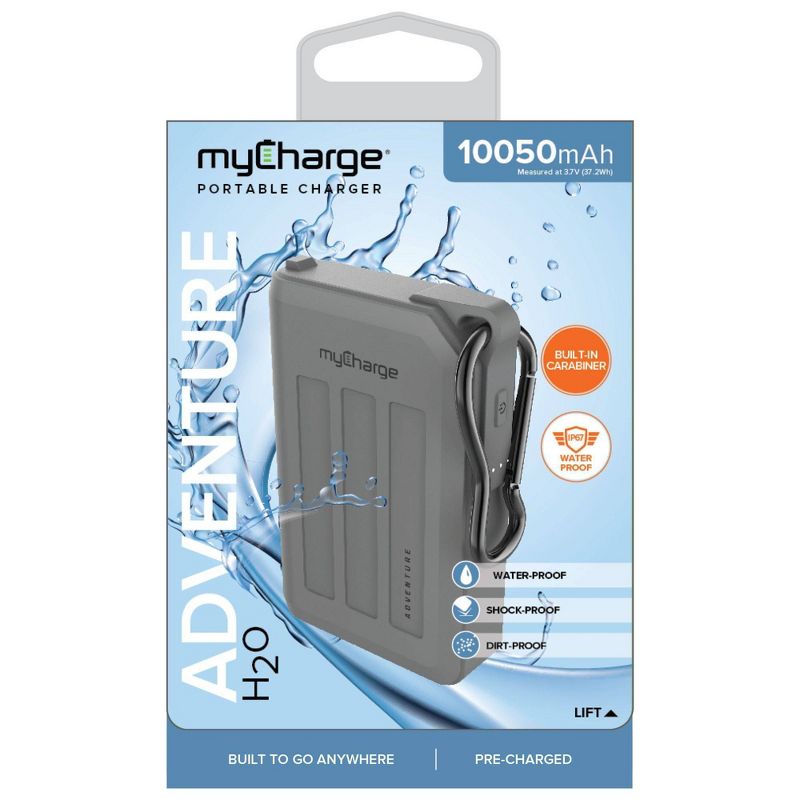 myCharge Adventure H2O Max 10050mAh/2.4A Output Dual USB-A Port Power Bank - Gray