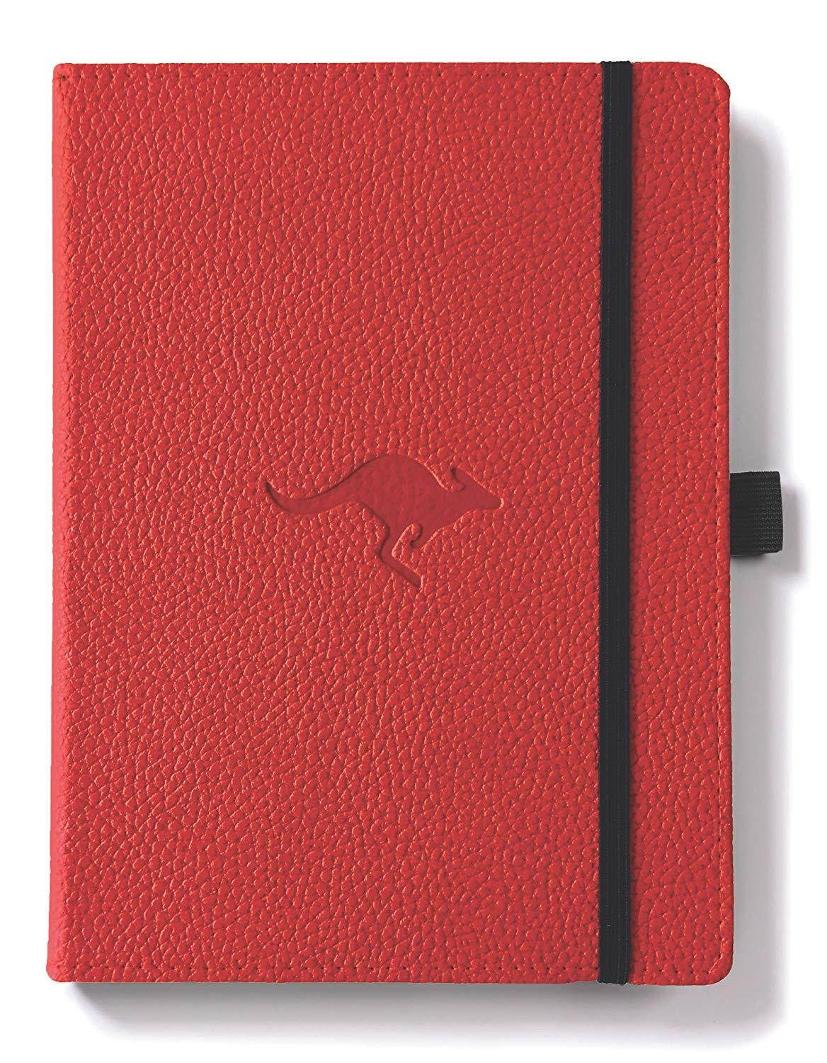 Dingbats Wildlife Medium A5+ (6.3 x 8.5) Hardcover Notebook - PU Leather, Micro-Perforated 100gsm Cream Pages, Inner Pocket, Elastic Closure, Pen Holder, Bookmark (Grid, Red Kangaroo)