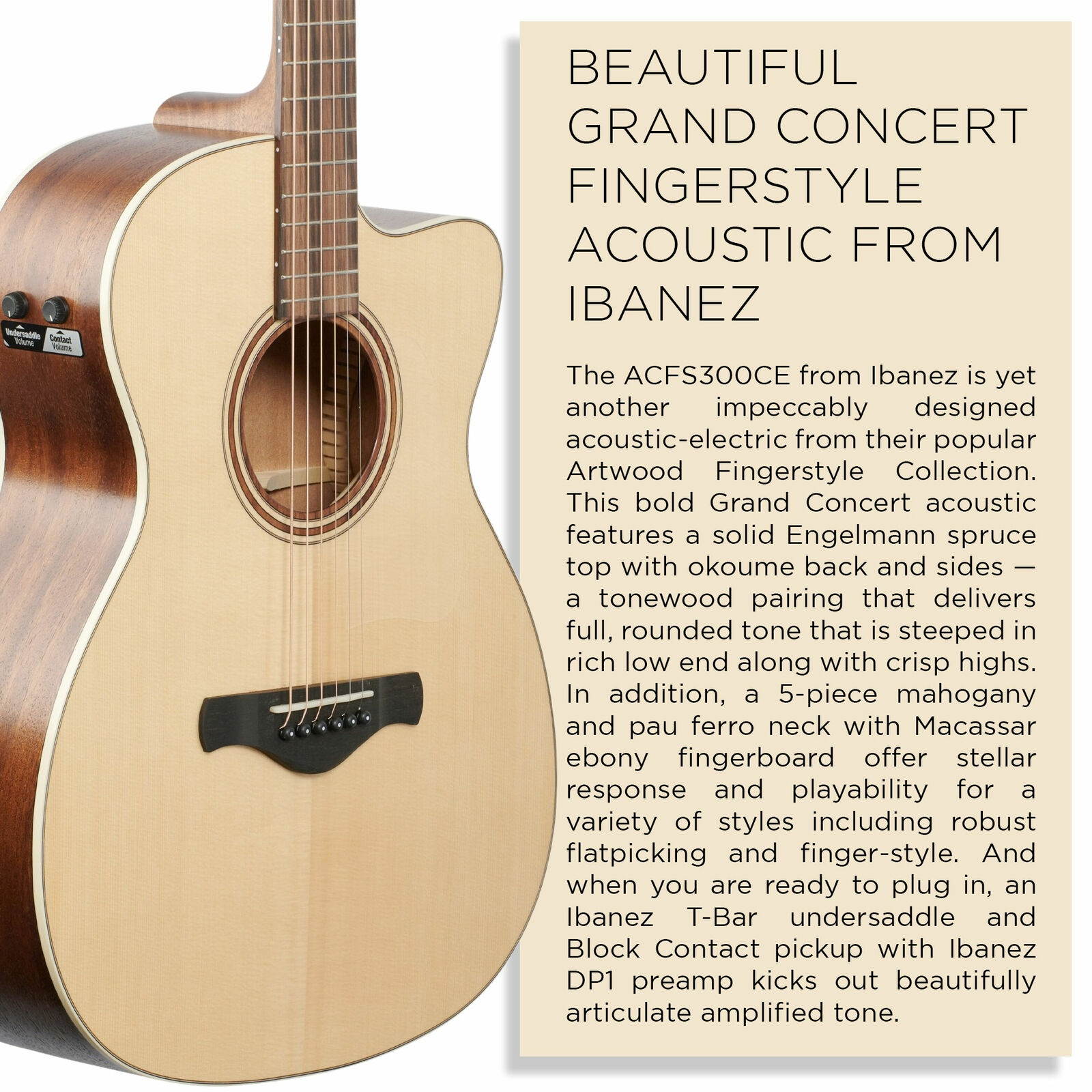 Ibanez ACFS300CE - Open Pore Semi-Gloss Acoustic-Electric Guitar