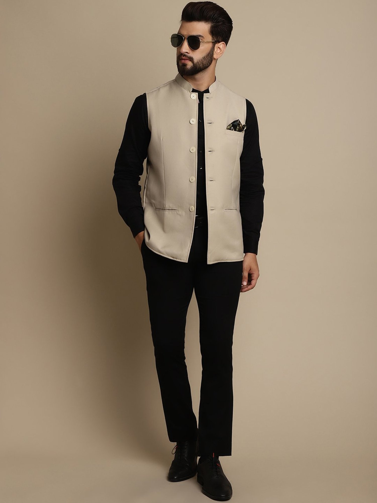 Even Cream Regular Fit Mandarin Collar Nehru Jacket