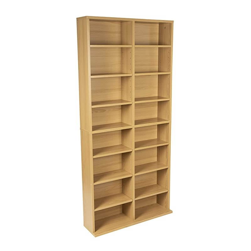 Oskar Adjustable Media Cabinet - Holds 464 CDs, 228 DVDs or 276 Blu-Rays, 12 Adjustable and 4 Fixed Shelves PN38435720 in Maple