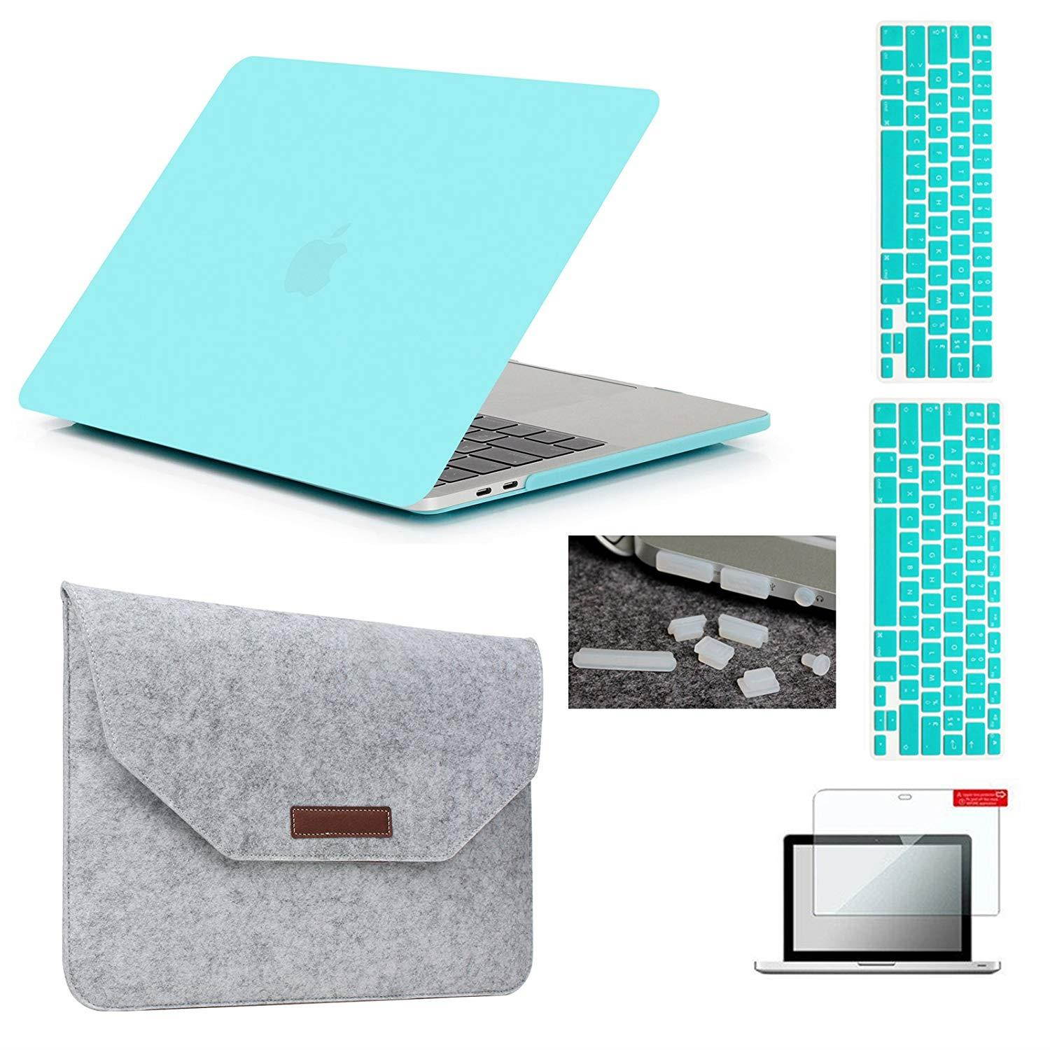 MacBook Pro 13"(2016 & 2017 Version) Hardshell Case & Felt Sleeve[5 in 1 Bundle] with Screen Protector,Keyboard Cover & Dust Plug for MacBook Pro 13" with/without Touch Bar A1706/A1708 - Turquoise