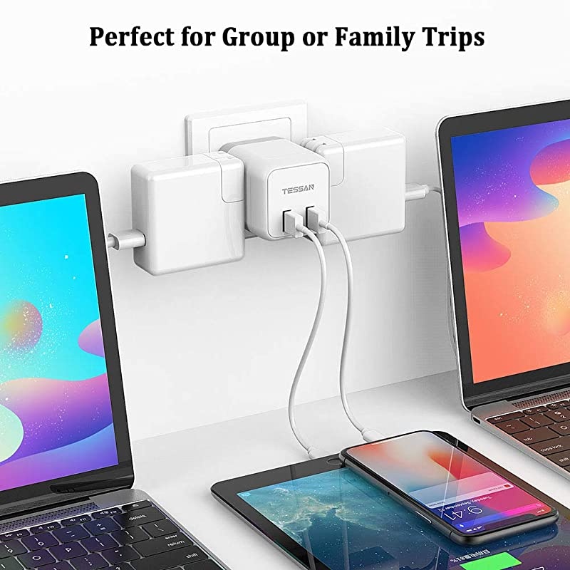 Australia China Power Plug Adapter,  5 in 1 New Zealand Travel Power Adapter with 3 US Outlets and 2 USB Charging Ports, US to Australia New Zealand Fiji Argentina Plug Adapter (Type I)