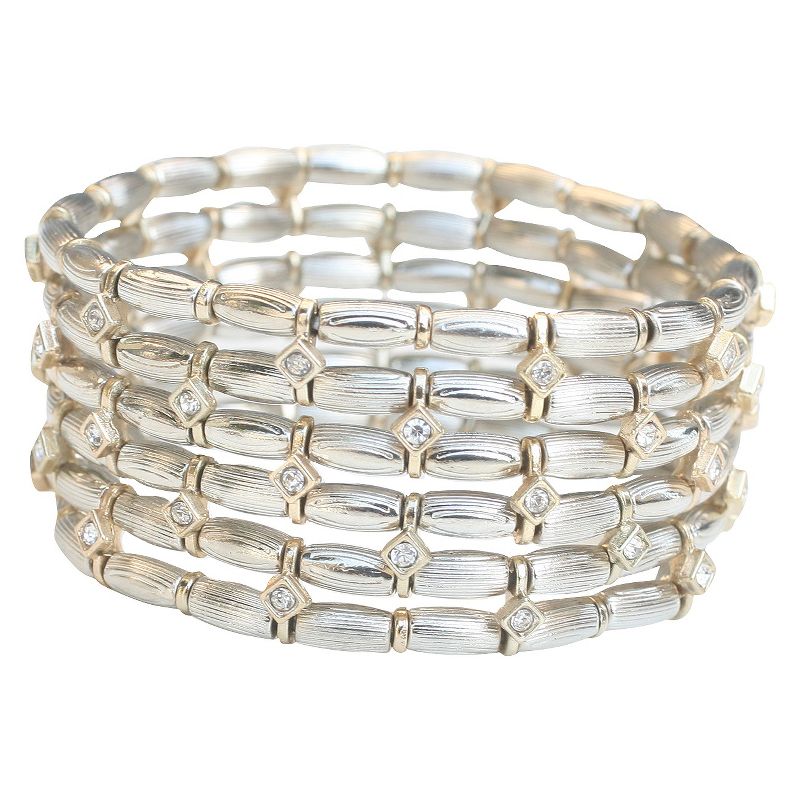 Zirconite Wide Bracelet with Beads and Crystals - Silver