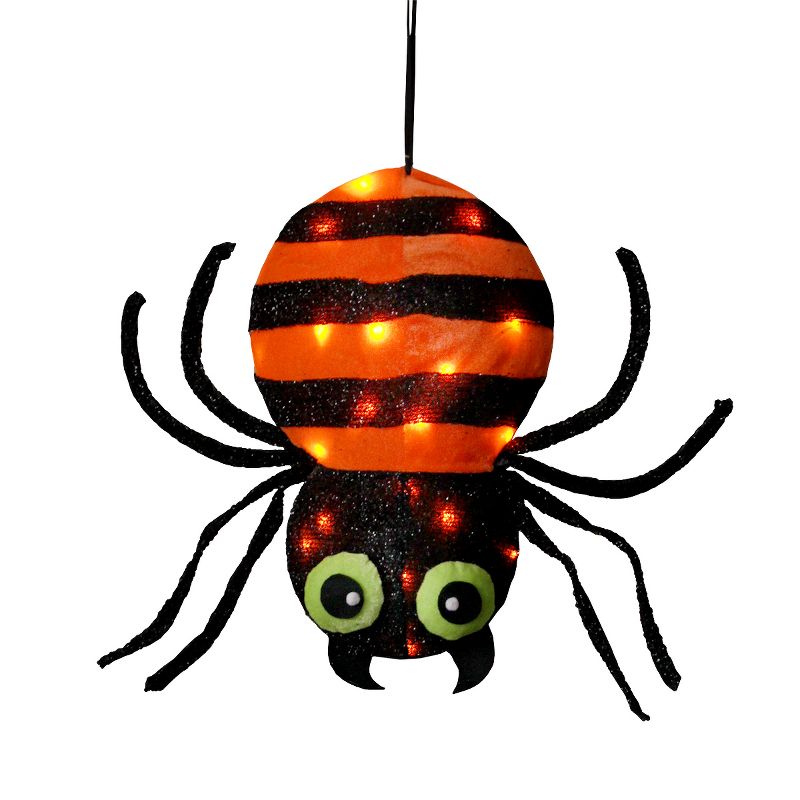Northlight 27" Prelit LED Striped Creepy Spider Hanging Halloween Decoration - Orange/Black