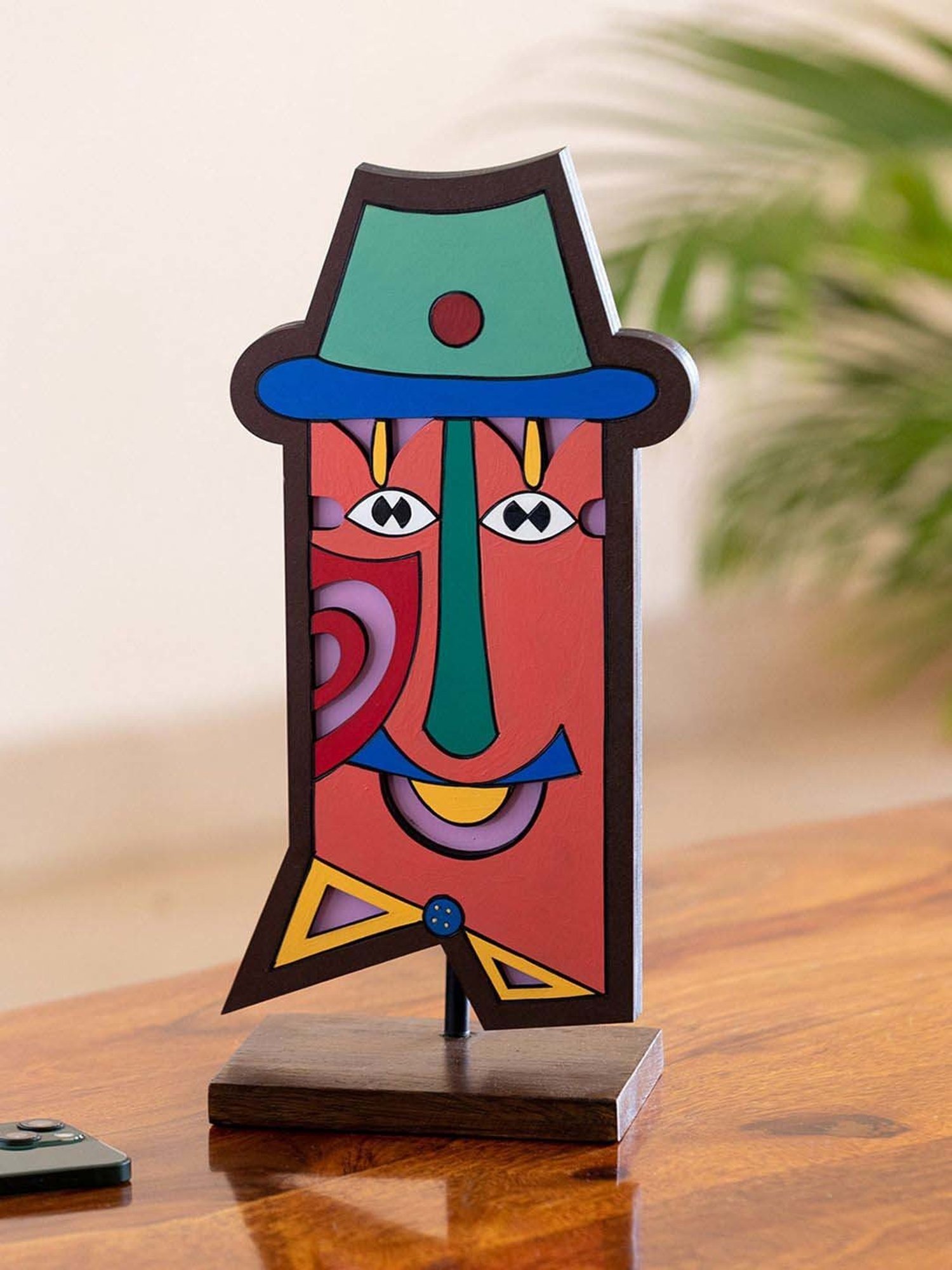 ExclusiveLane Multicolor Pinewood Tribal African Mask Decorative Sculpture