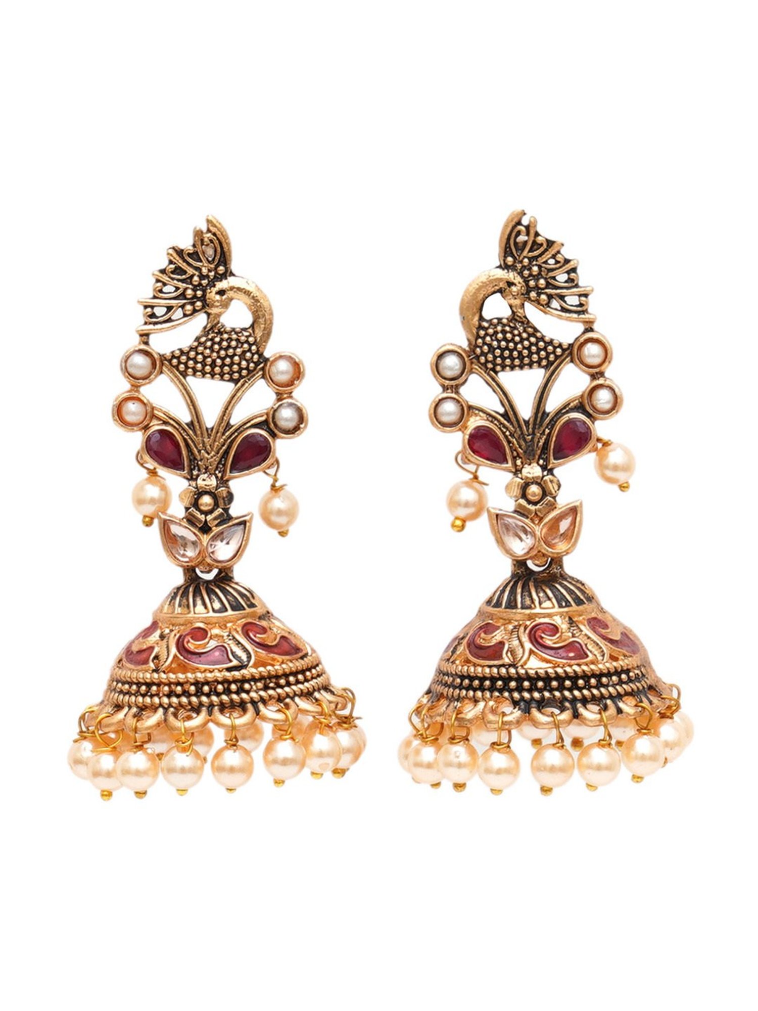 Karatcart Gold-Plated Maroon Stone Jhumki Earrings