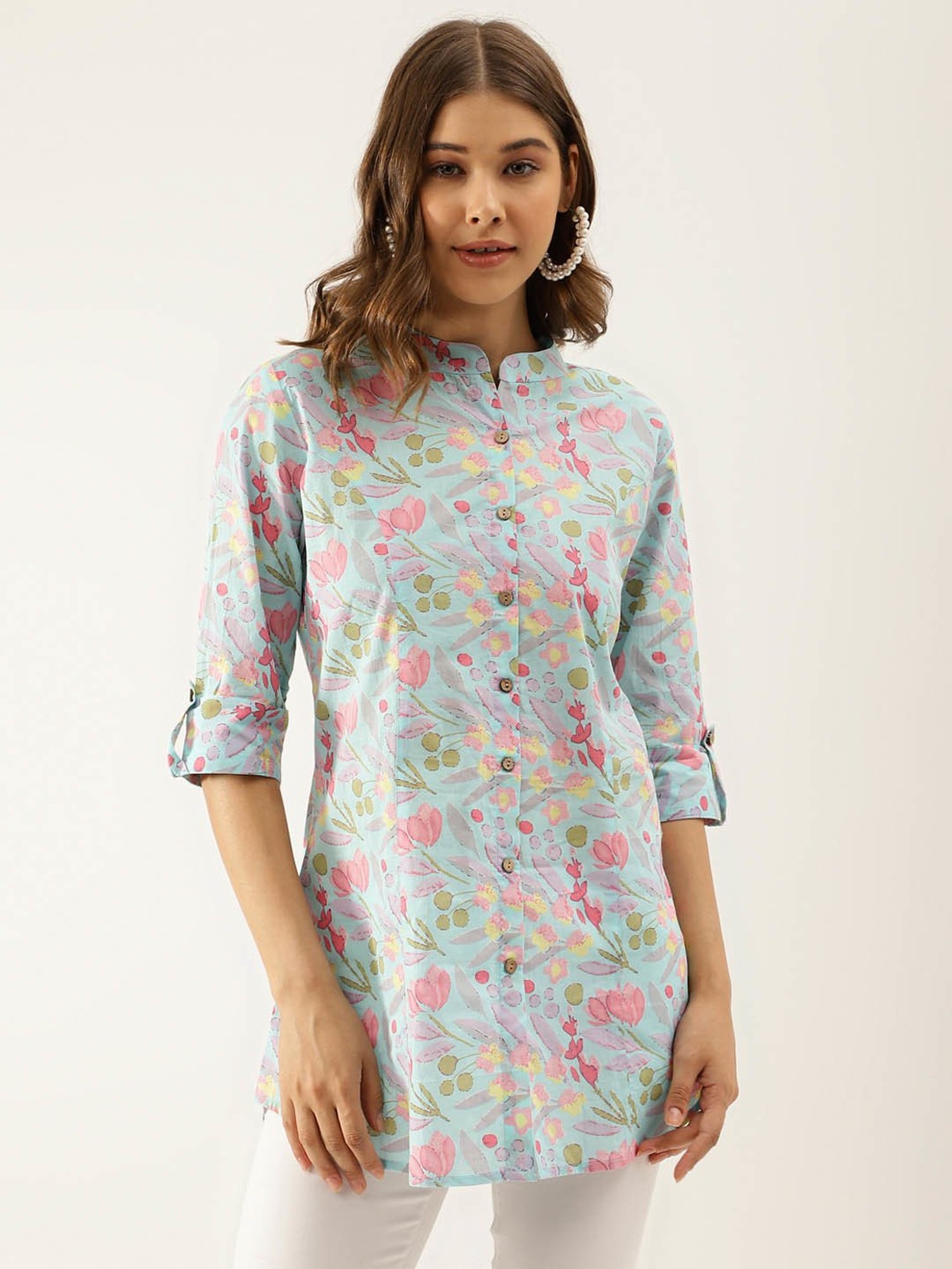 Divena Sky Blue Printed Top
