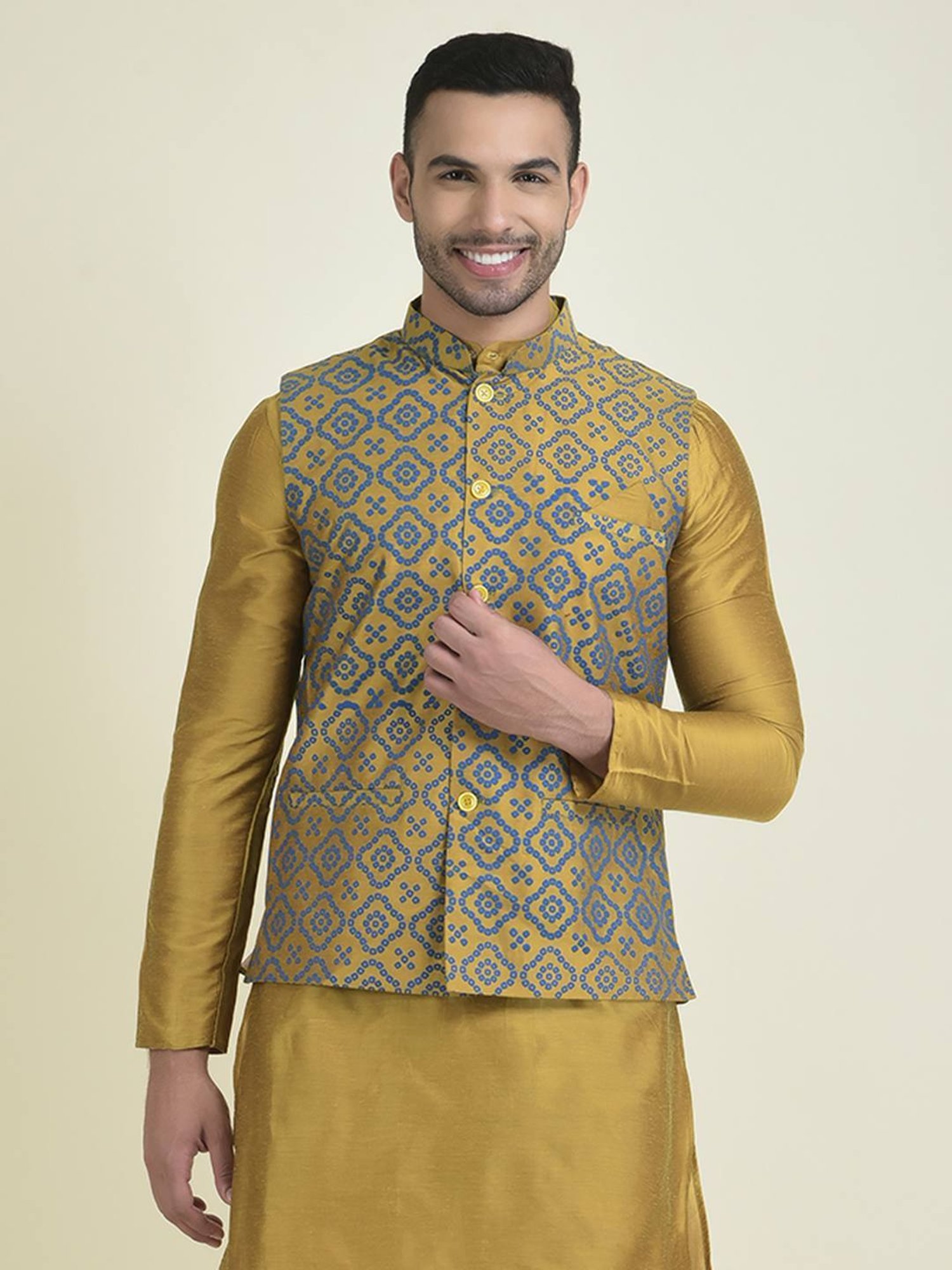Deyann Yellow Regular Fit Printed Kurta Set With Jacket