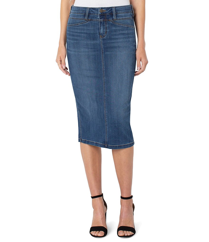 Liverpool Los Angeles Front Yoke Denim Midi Skirt