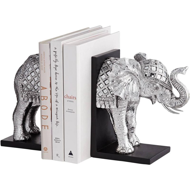 Hand Painted Silver Elephant Book-Ends 9 1/4" High