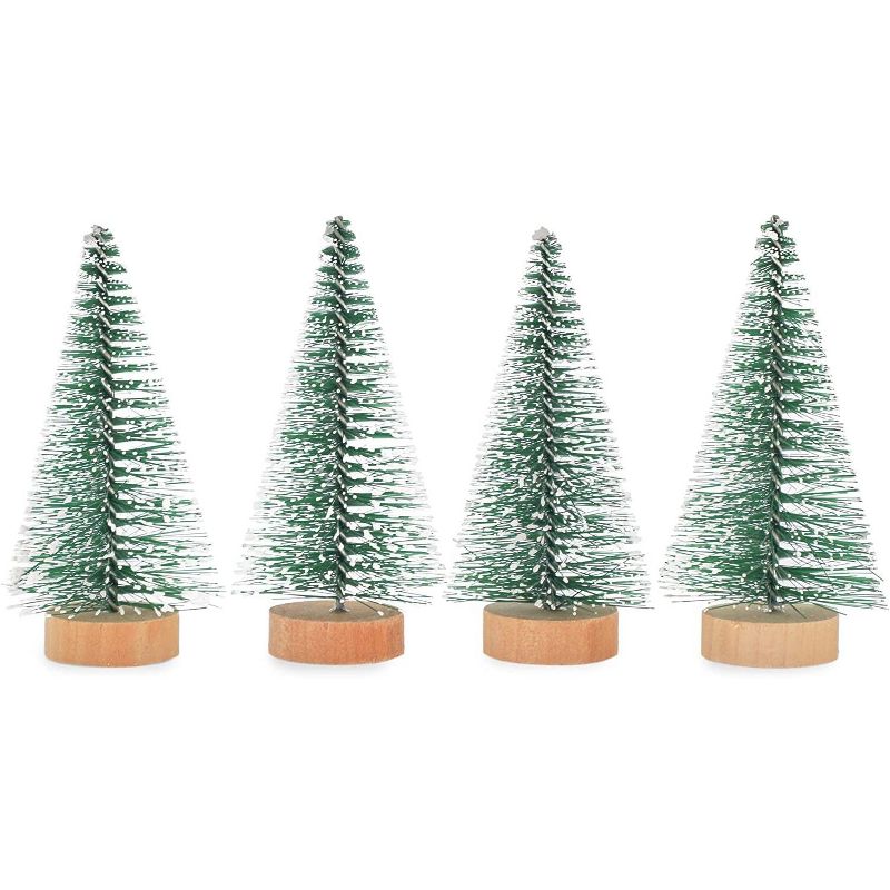 Okuna Outpost 24 Pack Mini Christmas Pine Trees with Snow, Christmas Decorations, 3.9 in
