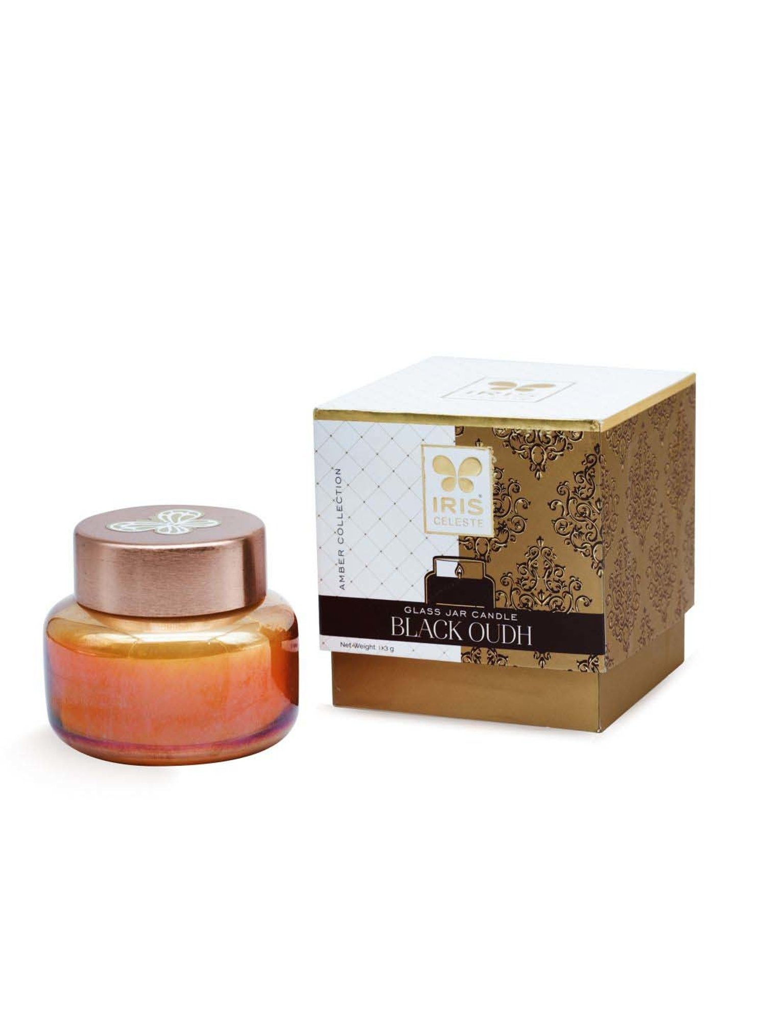 IRIS Amber Collection Orange Celeste Apothcary Black Oudh Fragrance Jar Candle