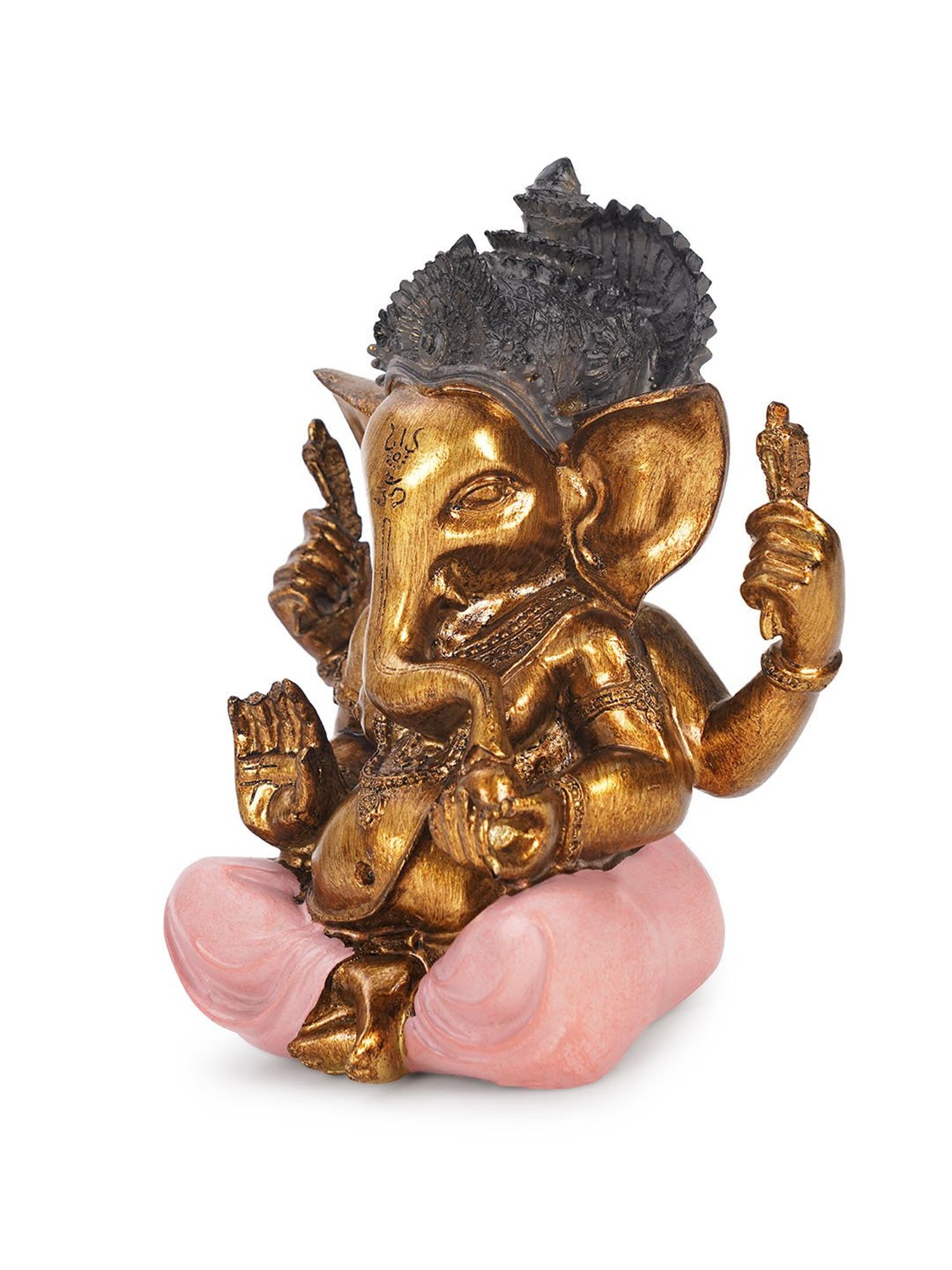Pure Home and Living Gold & Pink Polyresin Ganesha Idol