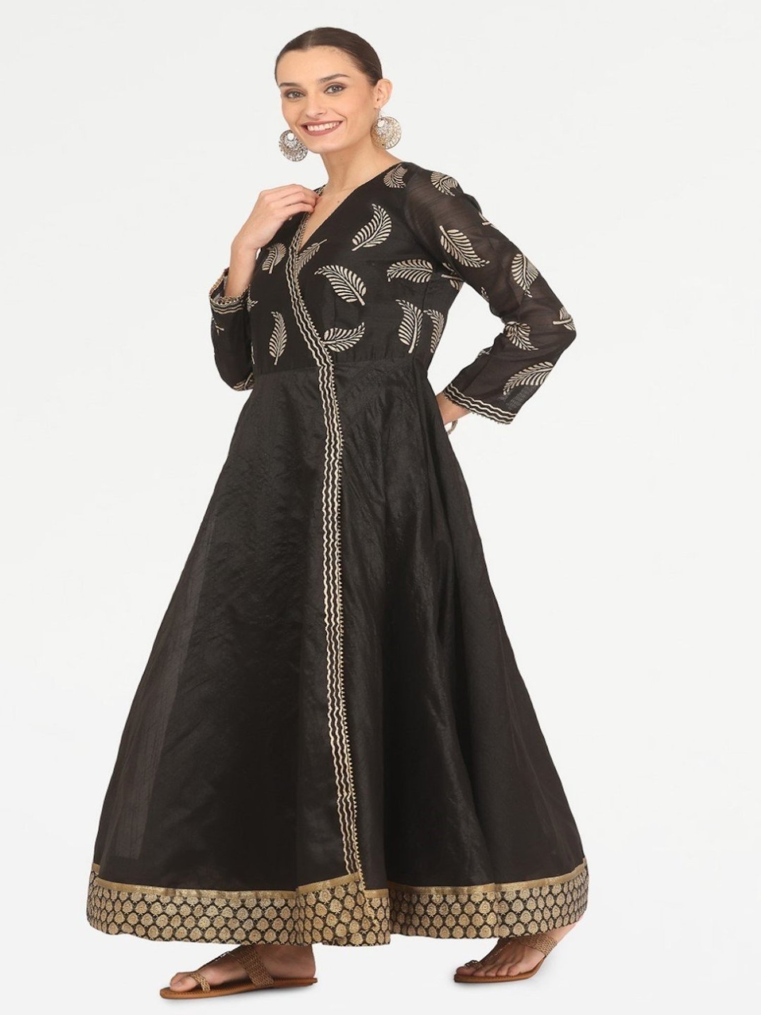 Kaanchie Nanggia Black Printed with Gota Work Anarkali