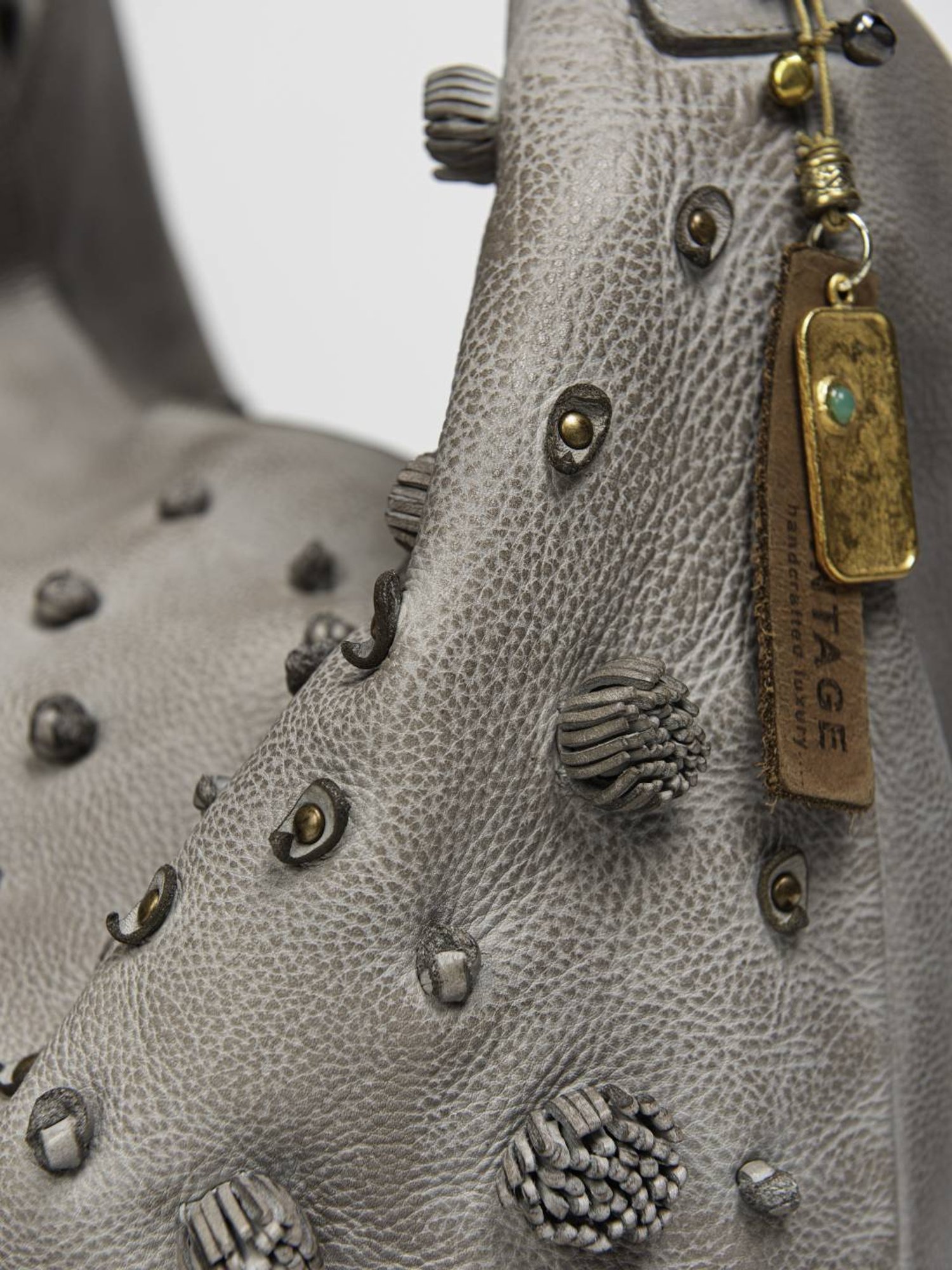 Art N Vintage Garofano Grey Leather Textured Medium Hobo Handbag