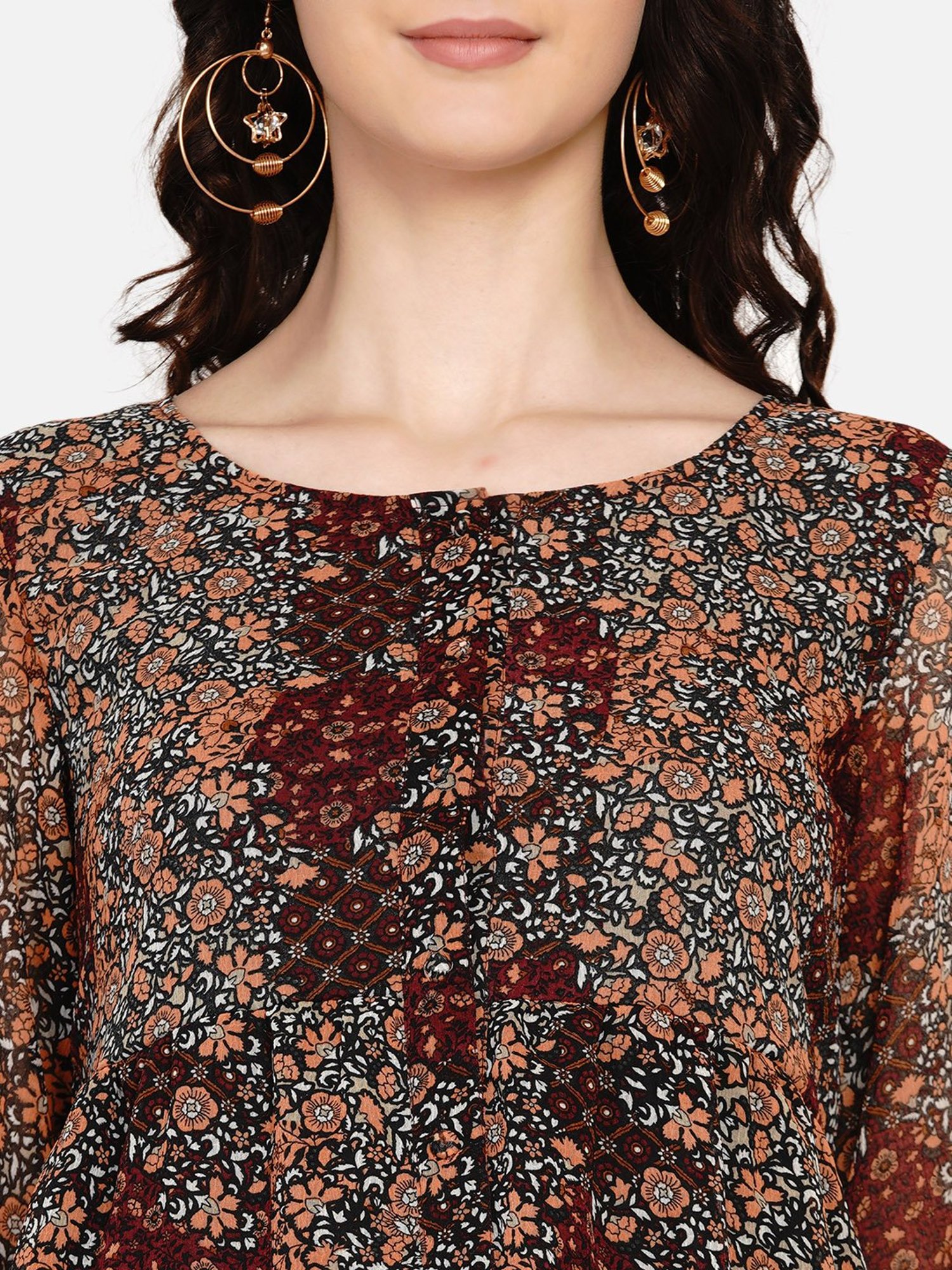 Mine4Nine Brown Printed Maternity Dress