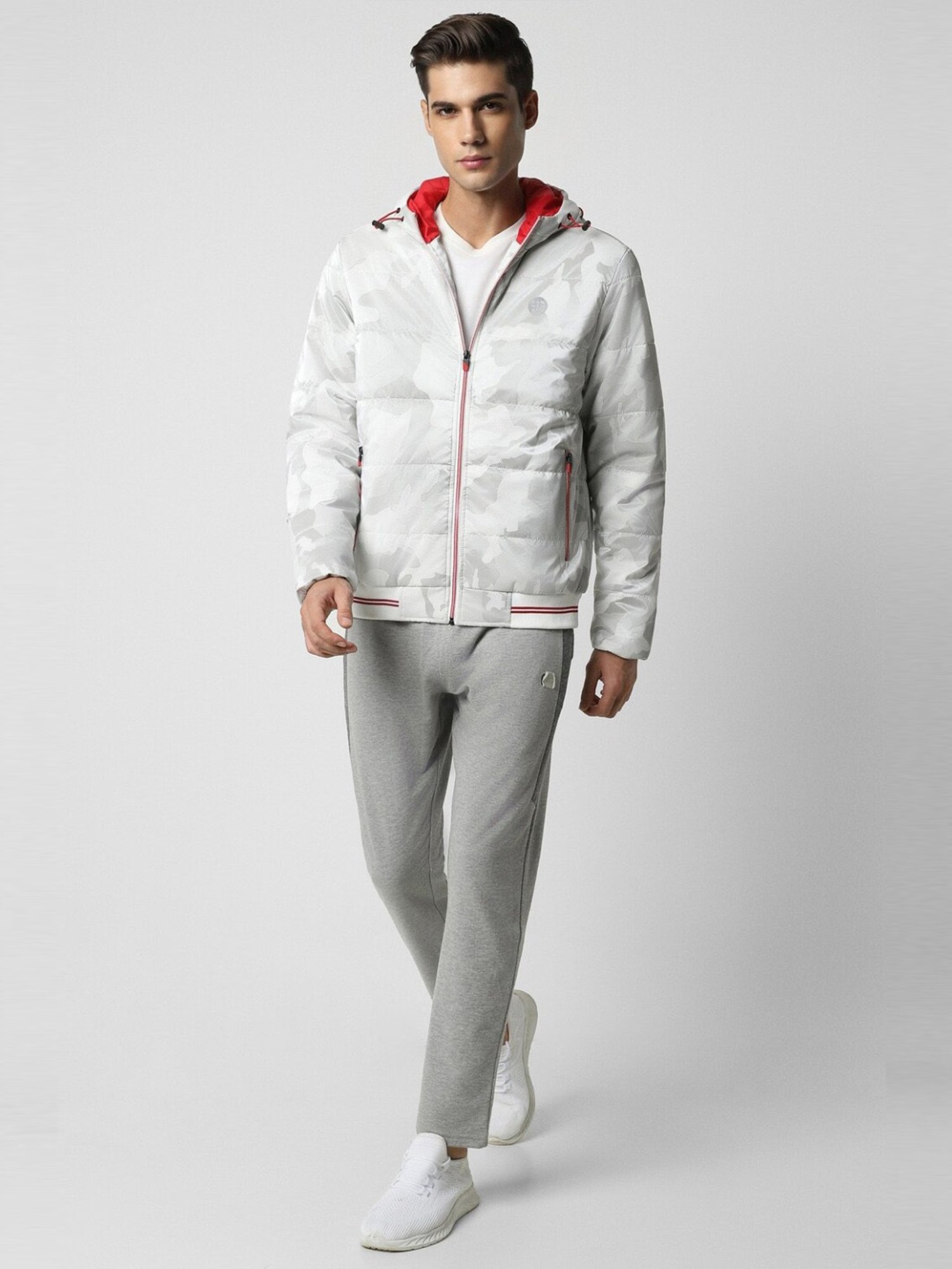 Van Heusen Grey Cotton Regular Fit Quilted Hooded Jacket