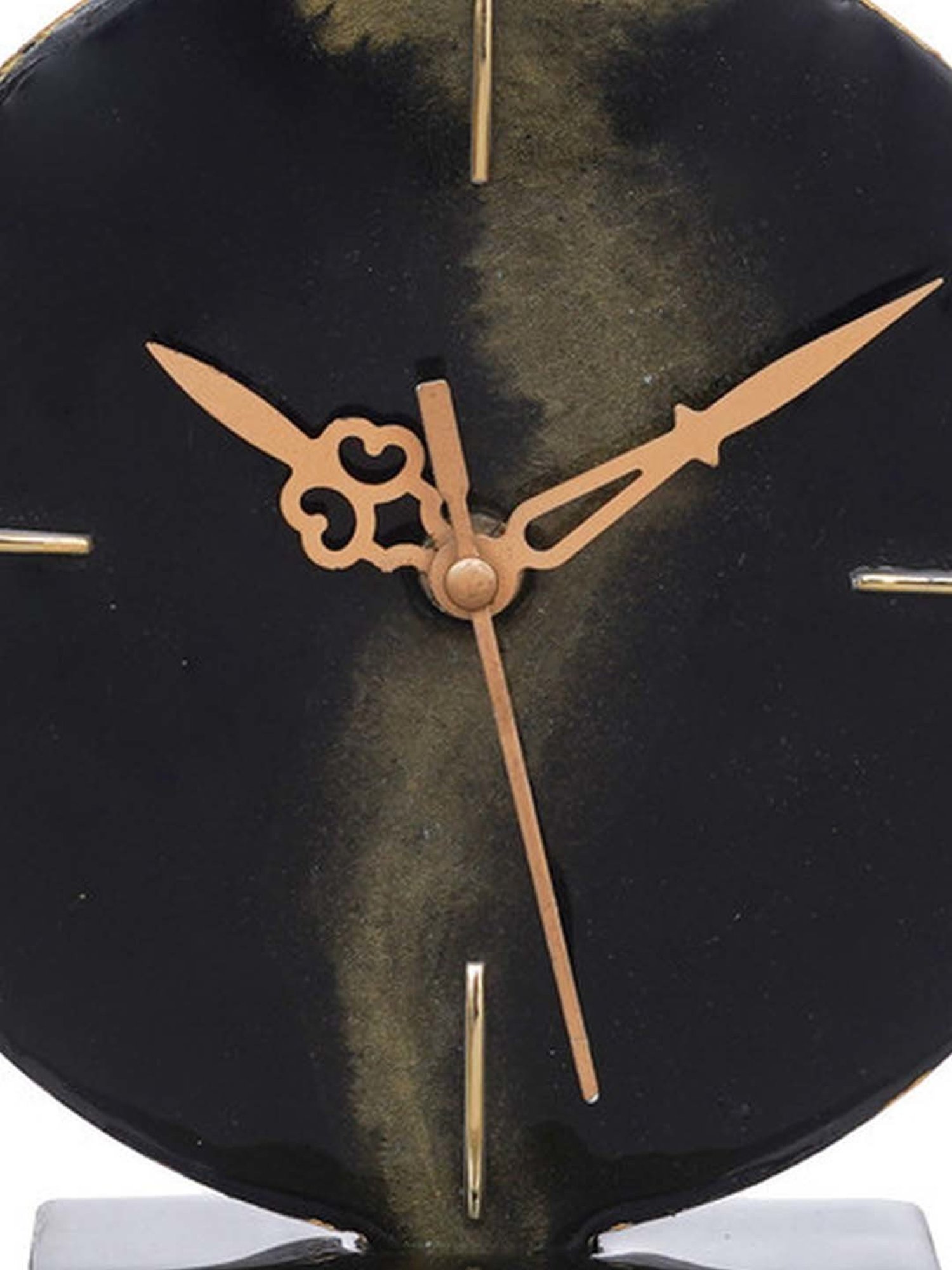 CHRONIKLE Black & Gold Resin Elegant Round Shade Analog Table Top Clock