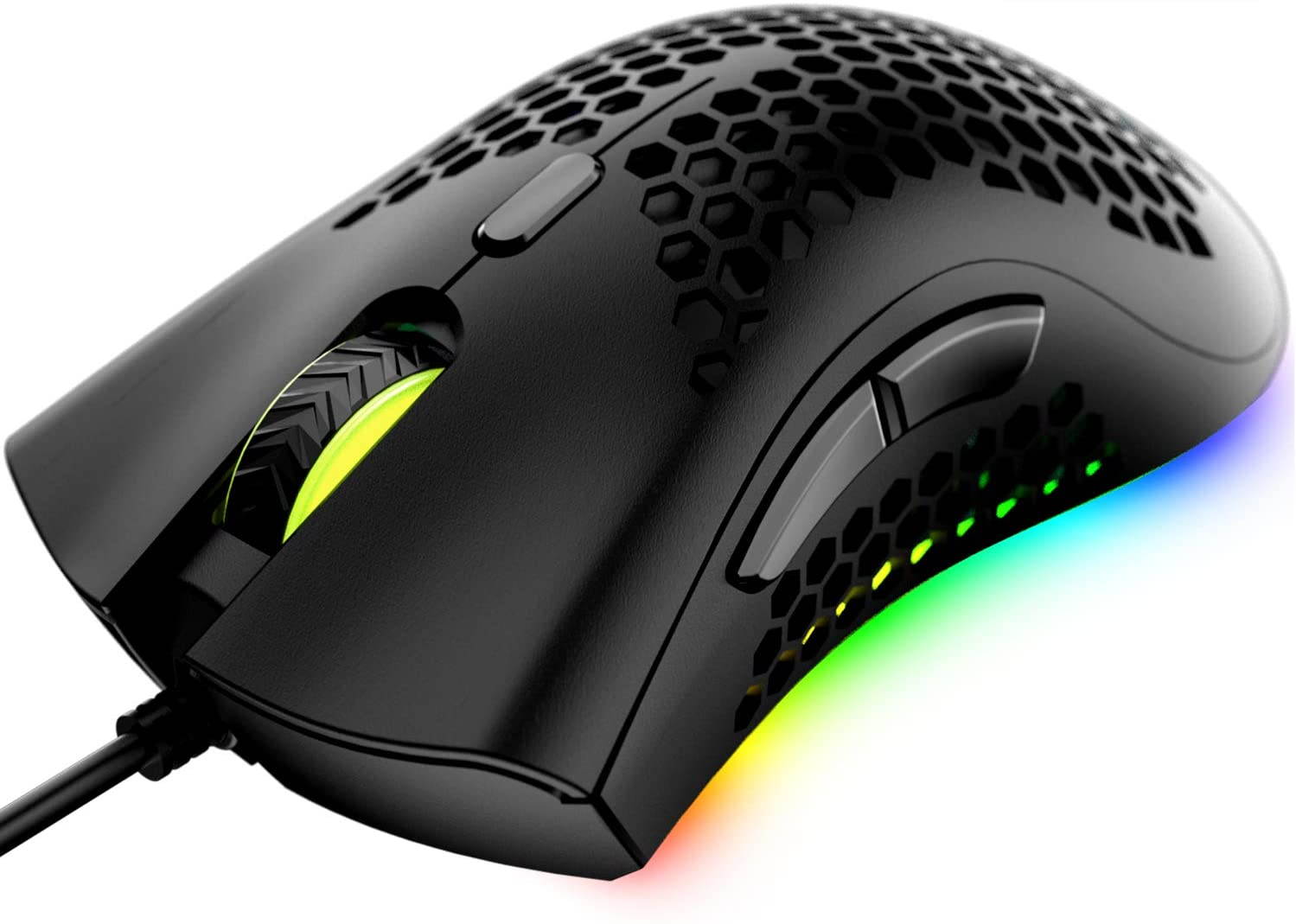 Wired Lightweight Gaming Mouse,Ultralight Honeycomb Shell Ultraweave Cable,7 Buttons Programmable Driver,Pixart 3325 12000 DPI,10 RGB Backlit Computer Mouse for PC Gamers,Xbox,PS4 Users