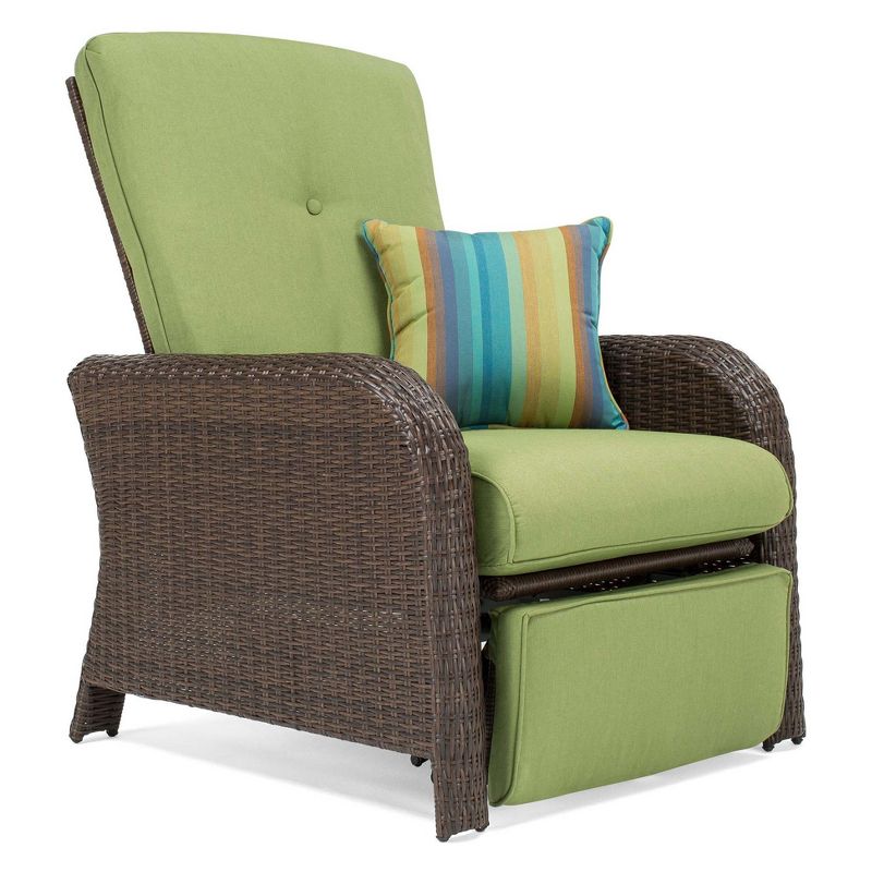 La-Z-Boy Outdoor Sawyer Wicker Outdoor Recliner with Sunbrella Spectrum Cilantro Cushion