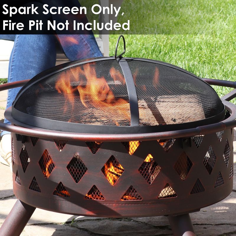 Sunnydaze Outdoor Heavy-Duty Steel Mesh Round Camp Fire Pit Spark Screen Lid with Handle - 36" - Black