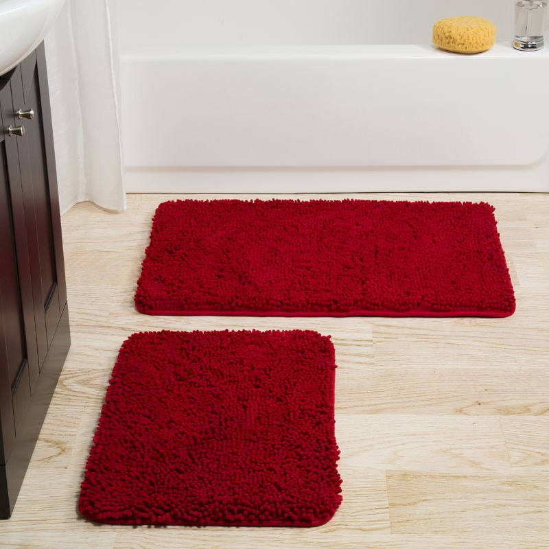 2pc Solid Memory Foam Shag Bath Mat Set Burgundy - Yorkshire Home
